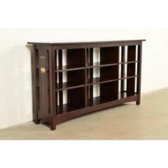 Stickley Mission Arts & Crafts Inlaid Cherry Wood Slatted Triple Bookcase