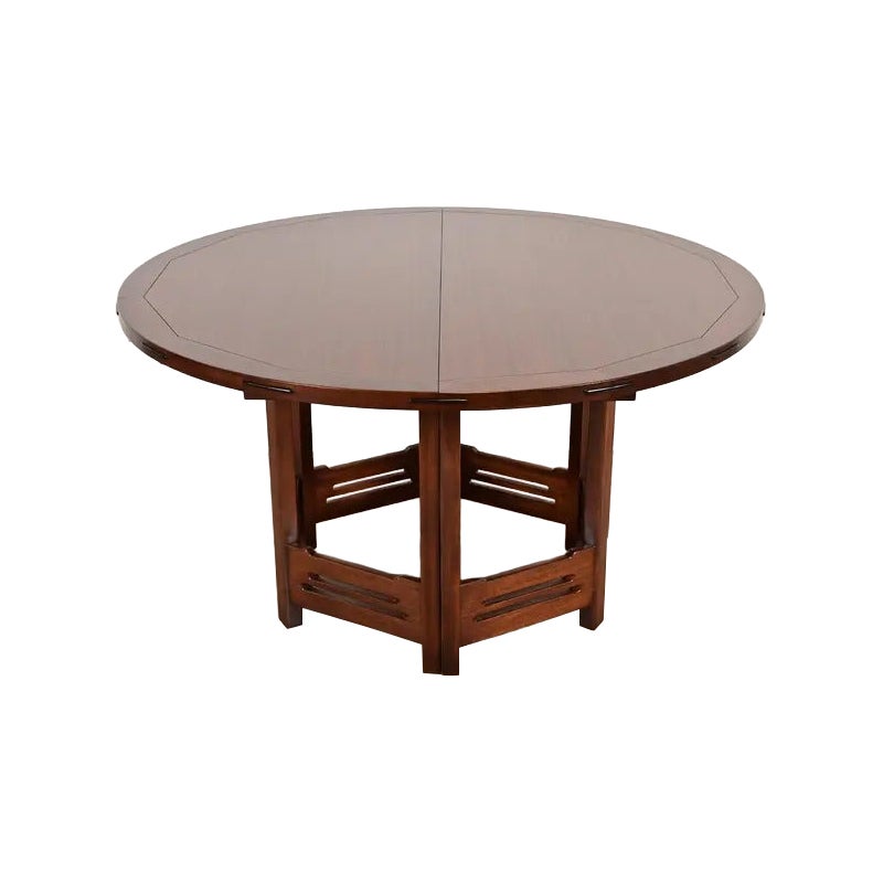Stickley Mission Arts 
Crafts Mahogany "Thorsen" Round Dining Table, Refinished