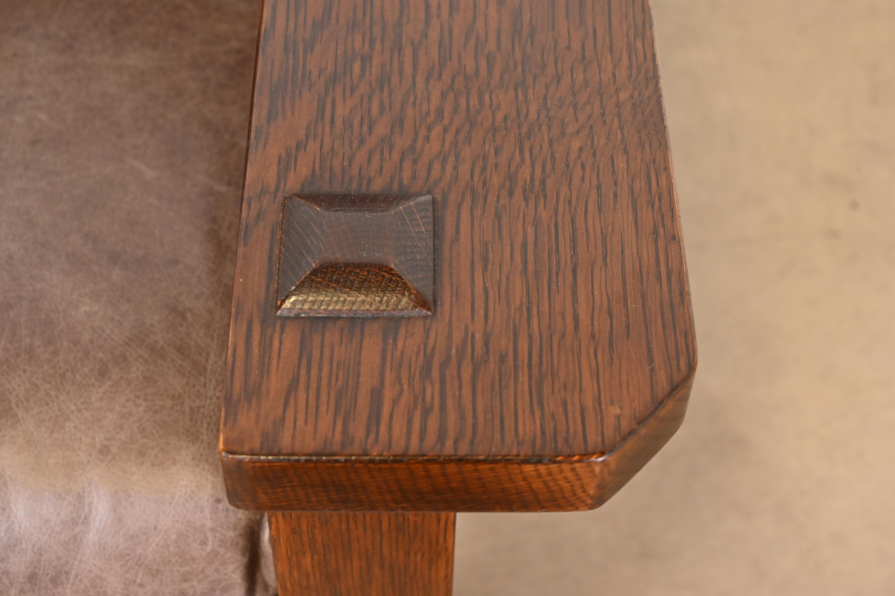 Stickley Mission Arts & Crafts Oak and Leather Lounge Chair With Ottoman 6