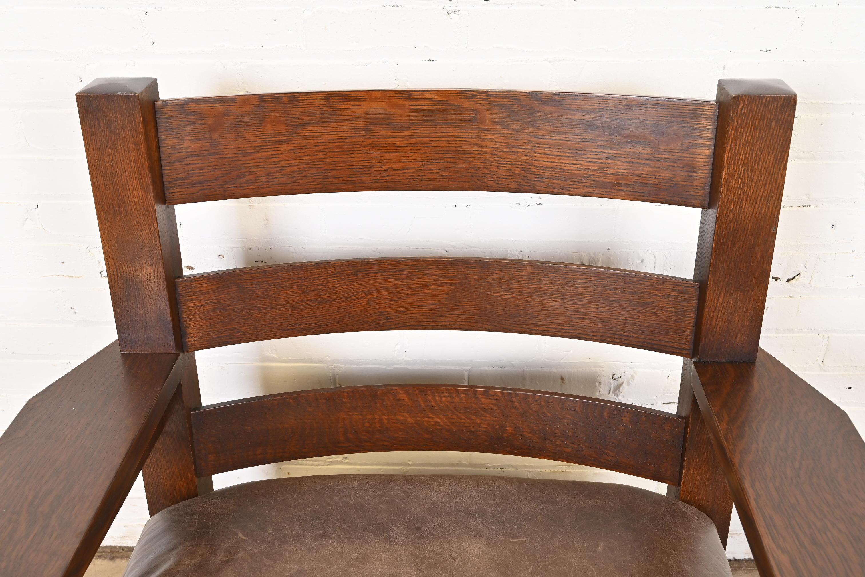 Stickley Mission Arts & Crafts Oak and Leather Lounge Chair With Ottoman 7