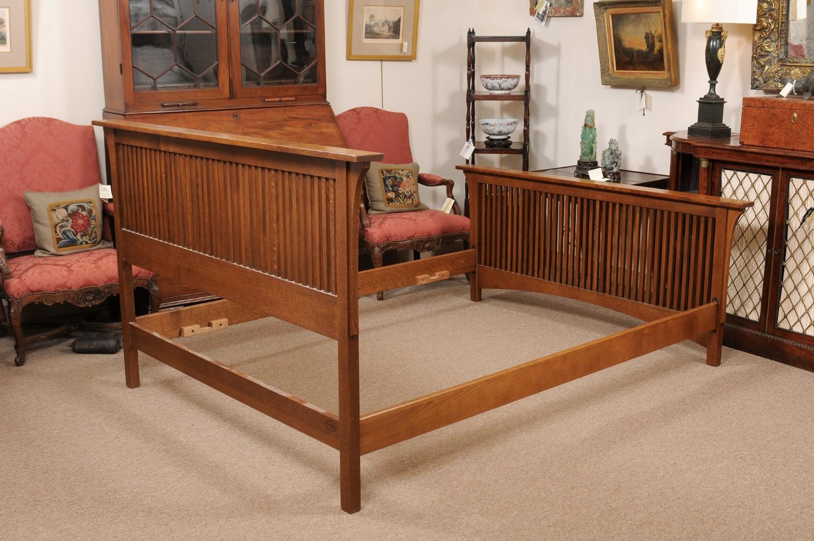 Stickley Mission Collection Arts and Crafts Style Oak Bed Frame.  Headboard is 45