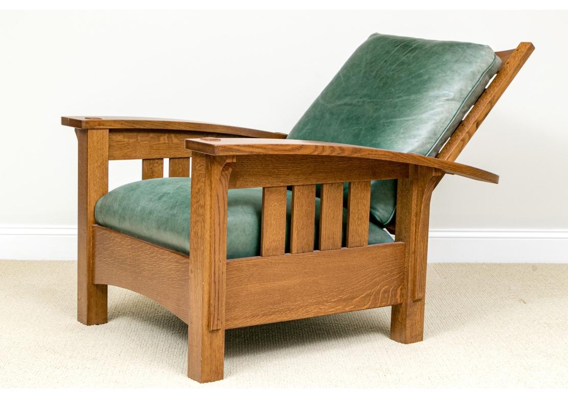 20th Century Stickley Mission Collection Oak Bow Arm Reclining Chair For Sale