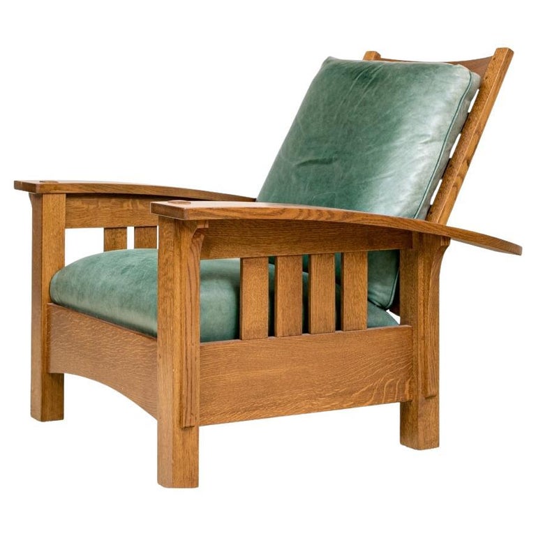 Stickley Mission Collection Oak Bow Arm Reclining Chair For Sale