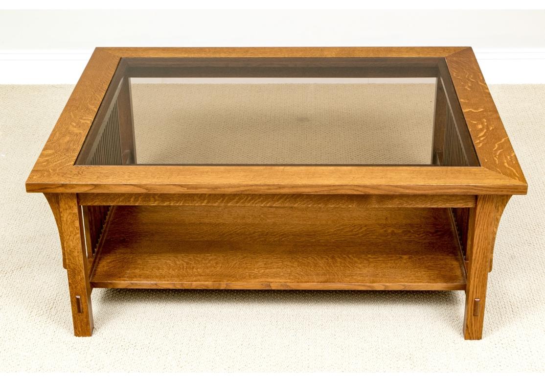 Stickley Mission Collection Oak Cocktail Table With Glass Insert 9