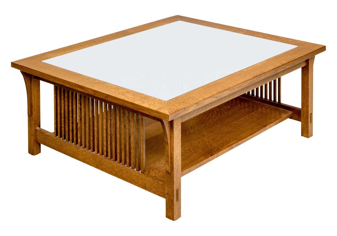 Stickley Mission Collection Oak Cocktail Table With Glass Insert In Fair Condition In Bridgeport, CT