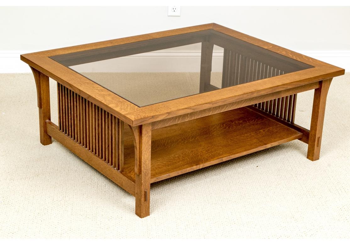 20th Century Stickley Mission Collection Oak Cocktail Table With Glass Insert