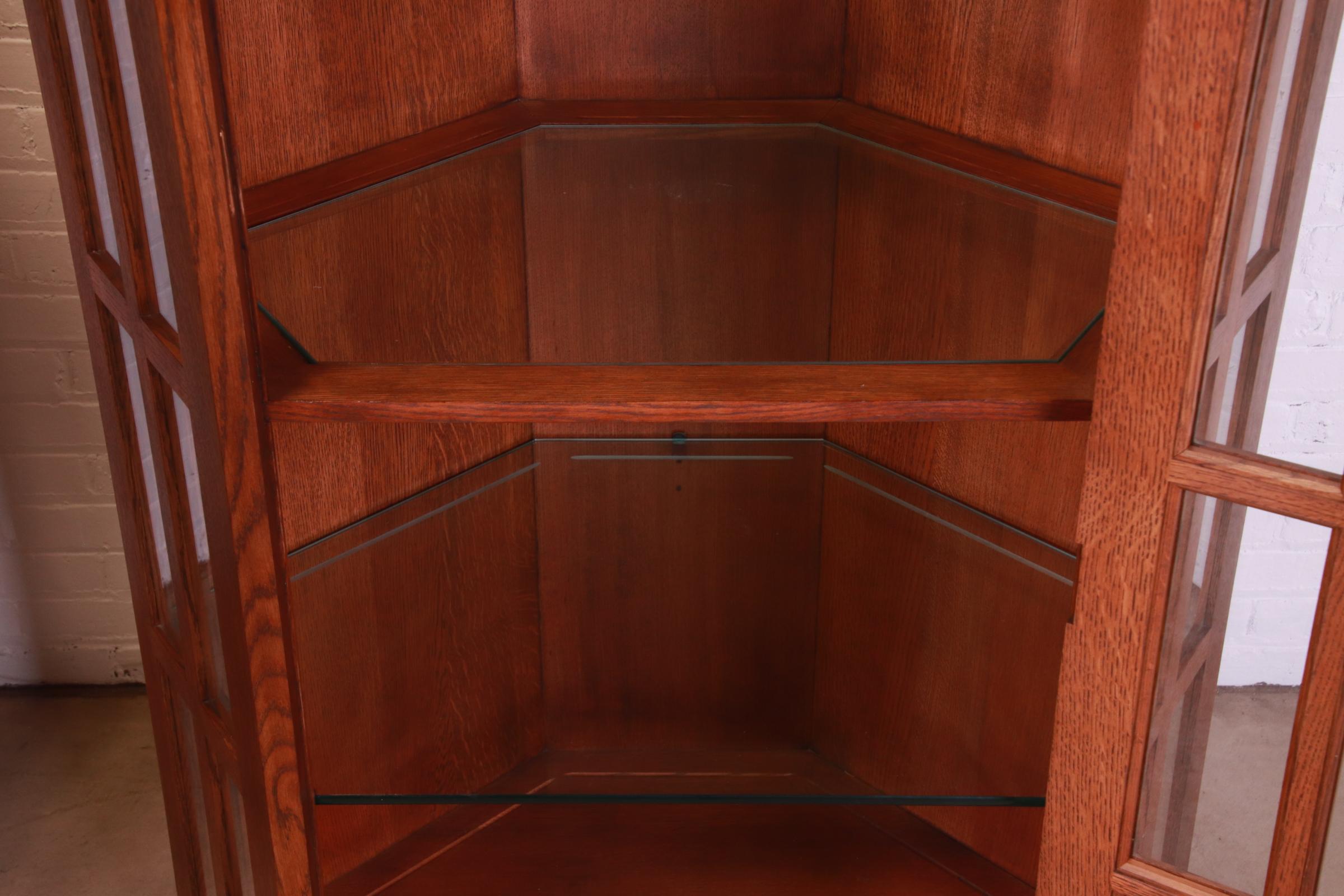 Contemporary Stickley Mission Oak Arts & Crafts Lighted Corner Cabinet