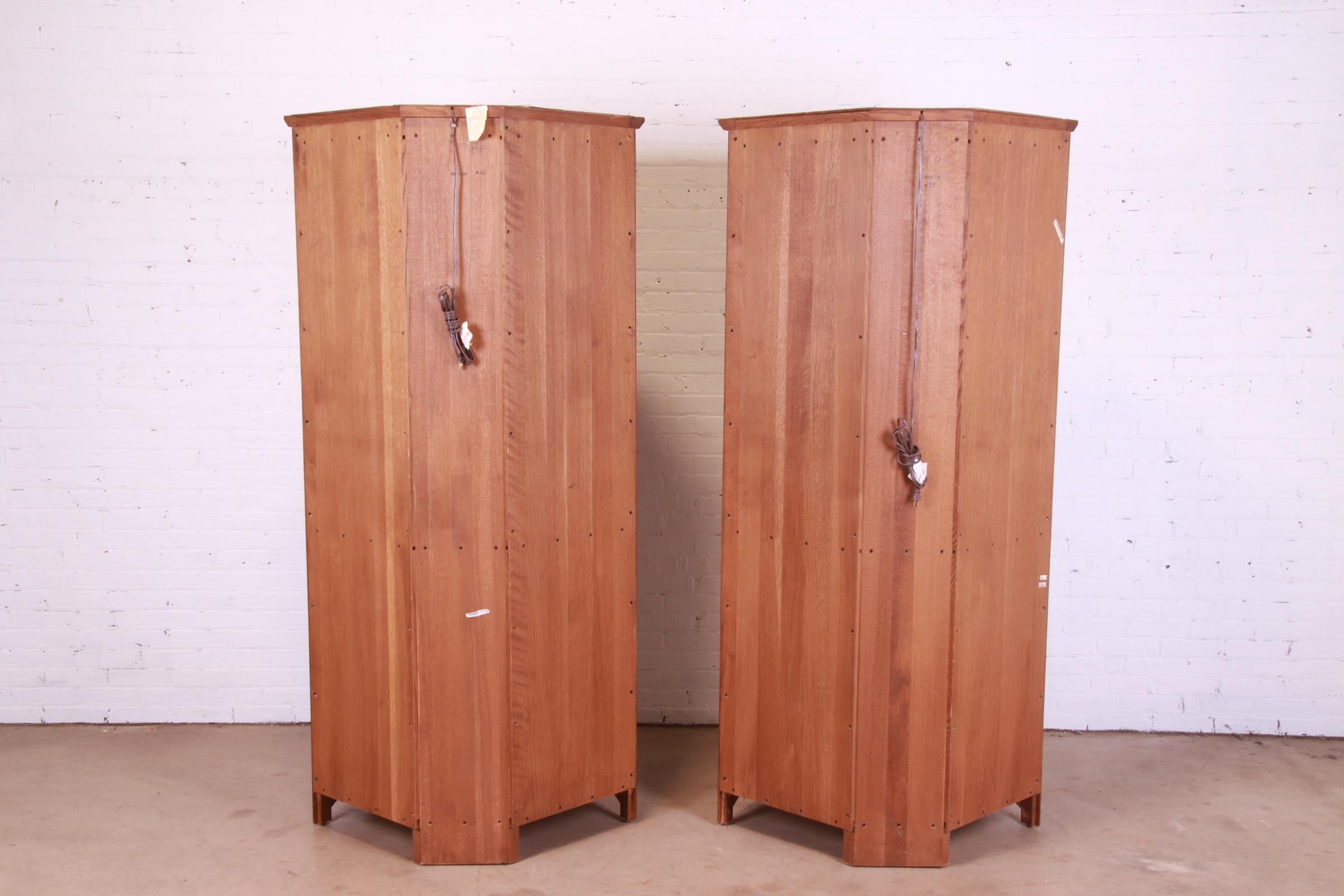 Stickley Mission Oak Arts and Crafts Lighted Corner Cabinets, Pair 7