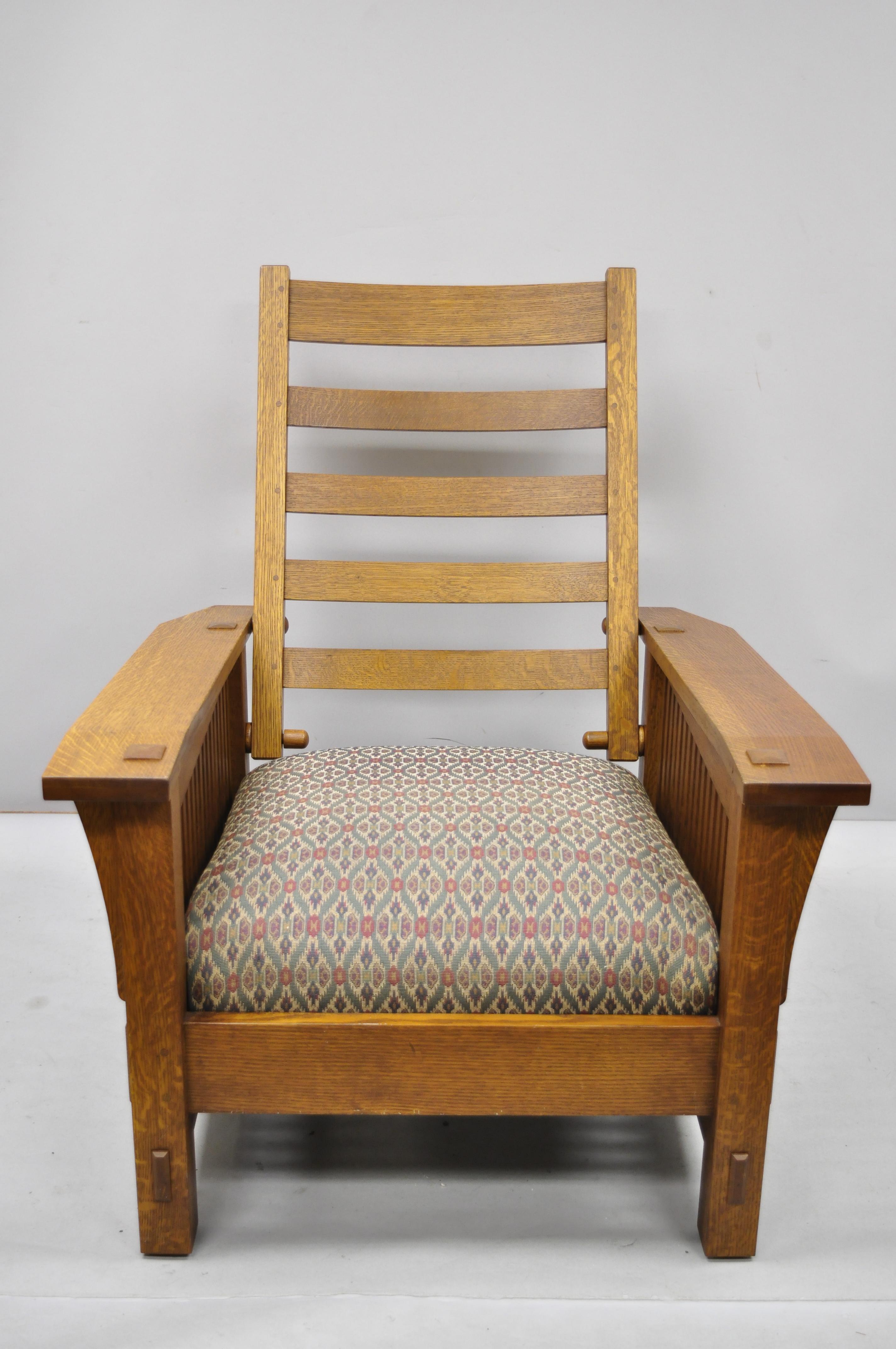 Stickley Mission Oak Arts & Crafts Adjustable Spindle Morris Lounge Armchair 6