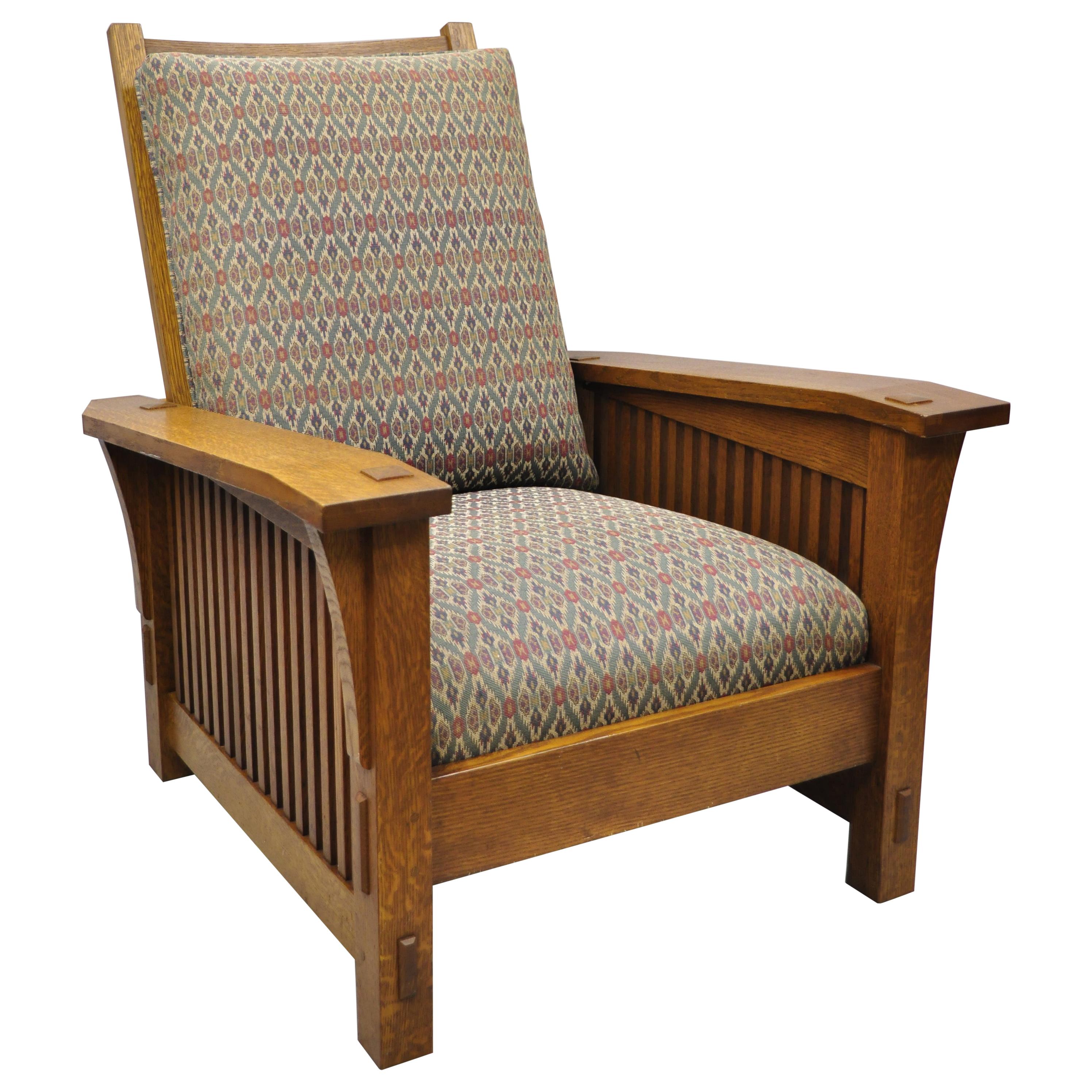 Stickley Mission Oak Arts & Crafts Adjustable Spindle Morris Lounge Armchair