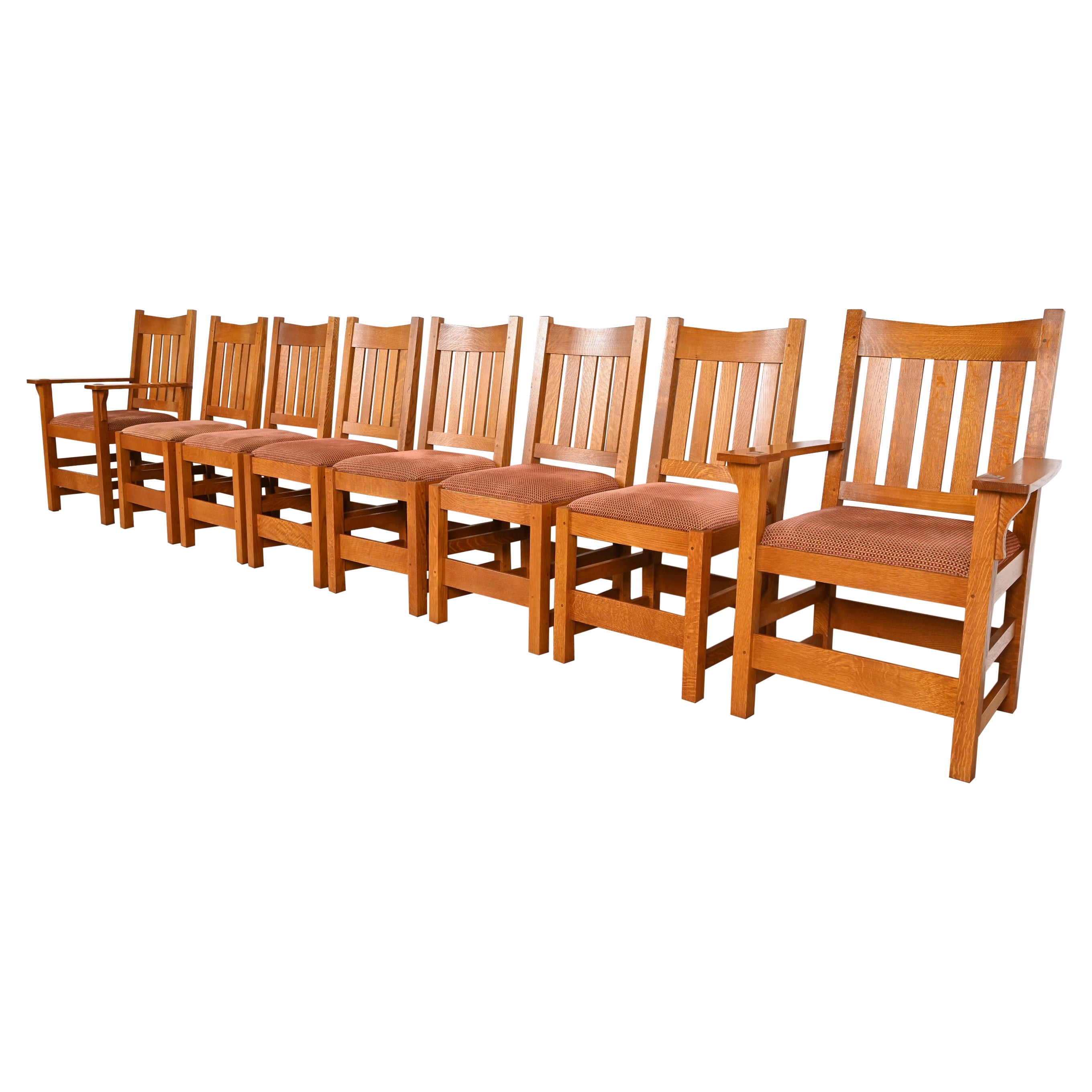 Stickley Mission Oak Arts & Crafts Dining Chairs, Set of Eight