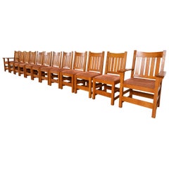 Stickley Mission Oak Arts & Crafts Dining Chairs, Set of Twelve