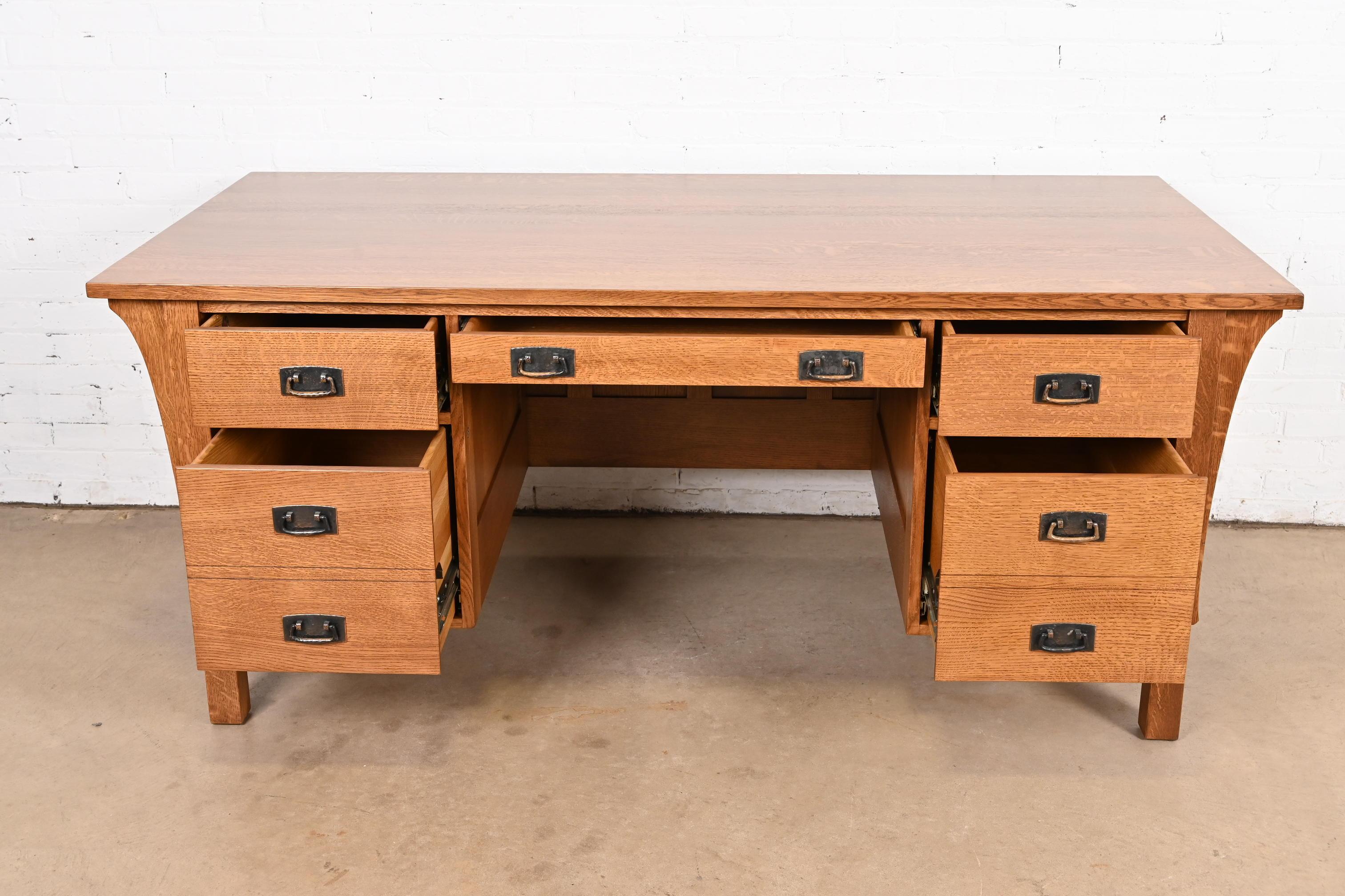 20th Century Stickley Mission Oak Arts & Crafts Executive Desk, Newly Refinished