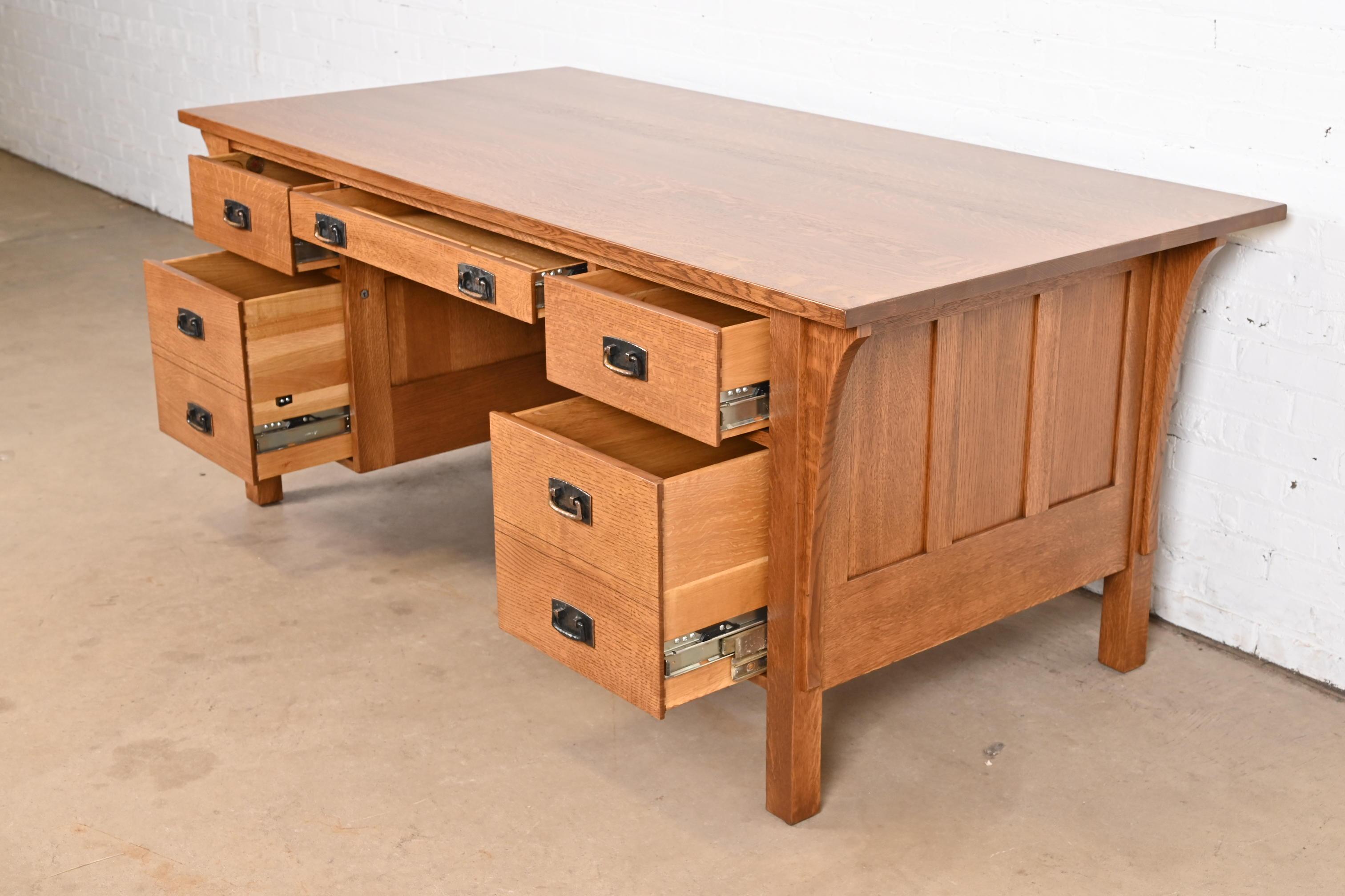Copper Stickley Mission Oak Arts & Crafts Executive Desk, Newly Refinished