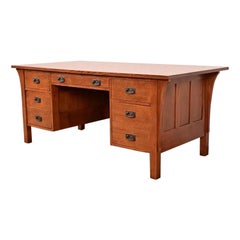 Stickley Mission Oak Arts & Crafts Executive Desk, Newly Refinished