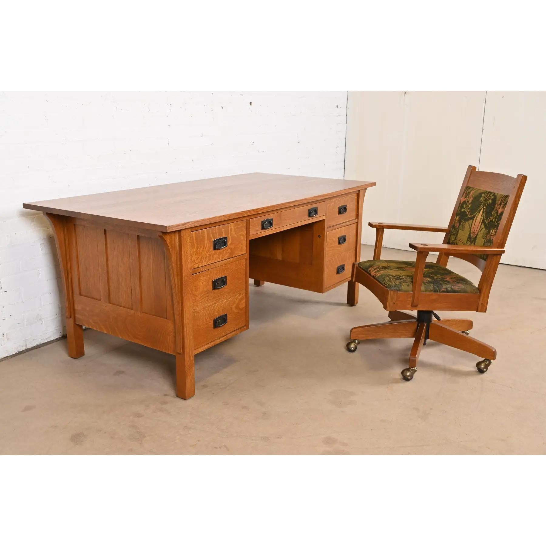Stickley Mission Executive Drehbarer Schreibtischstuhl aus Eichenholz Arts & Crafts im Angebot 5