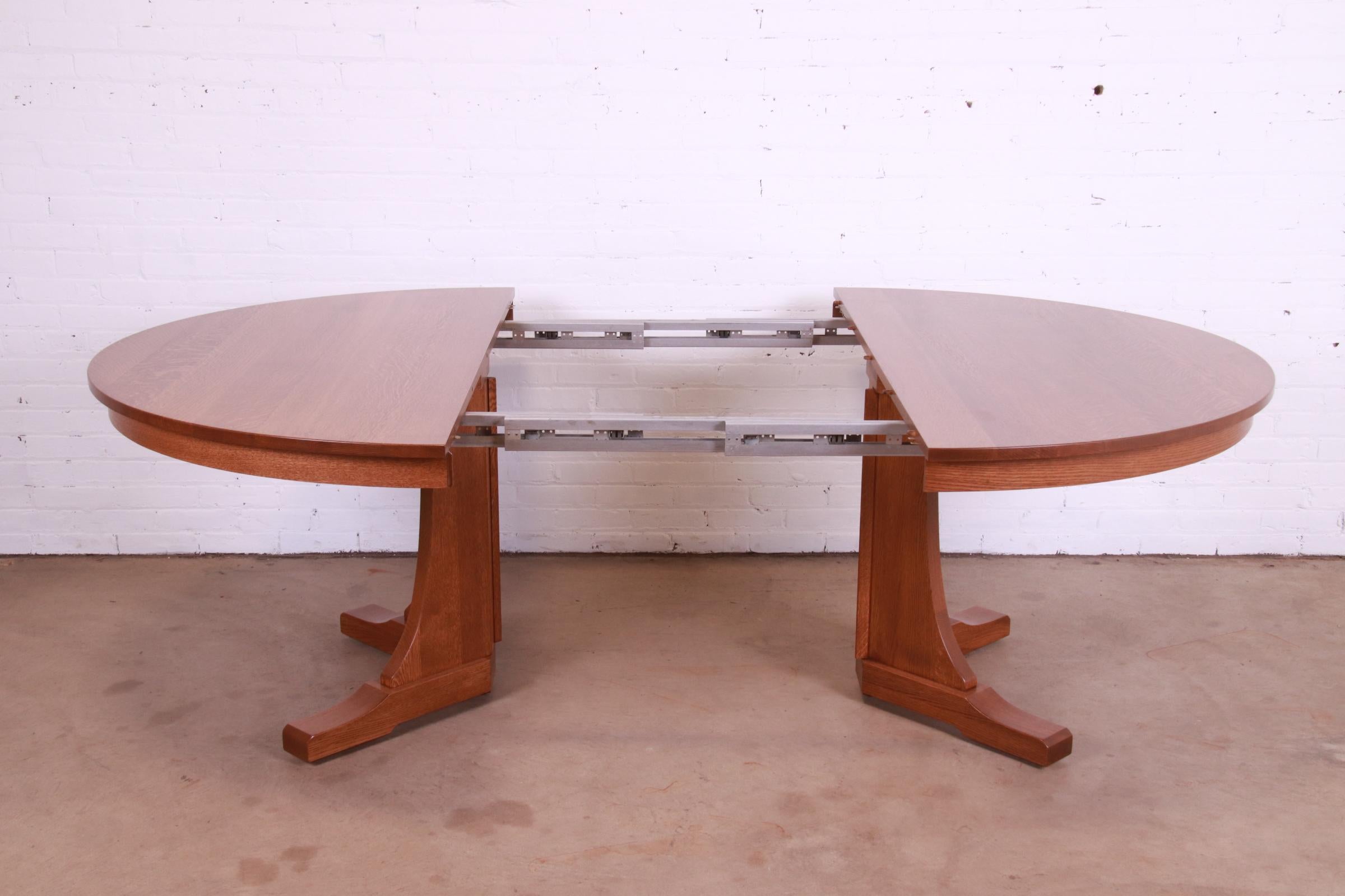 Stickley Mission Oak Arts & Crafts Extension Pedestal Dining Table, Refinished 5