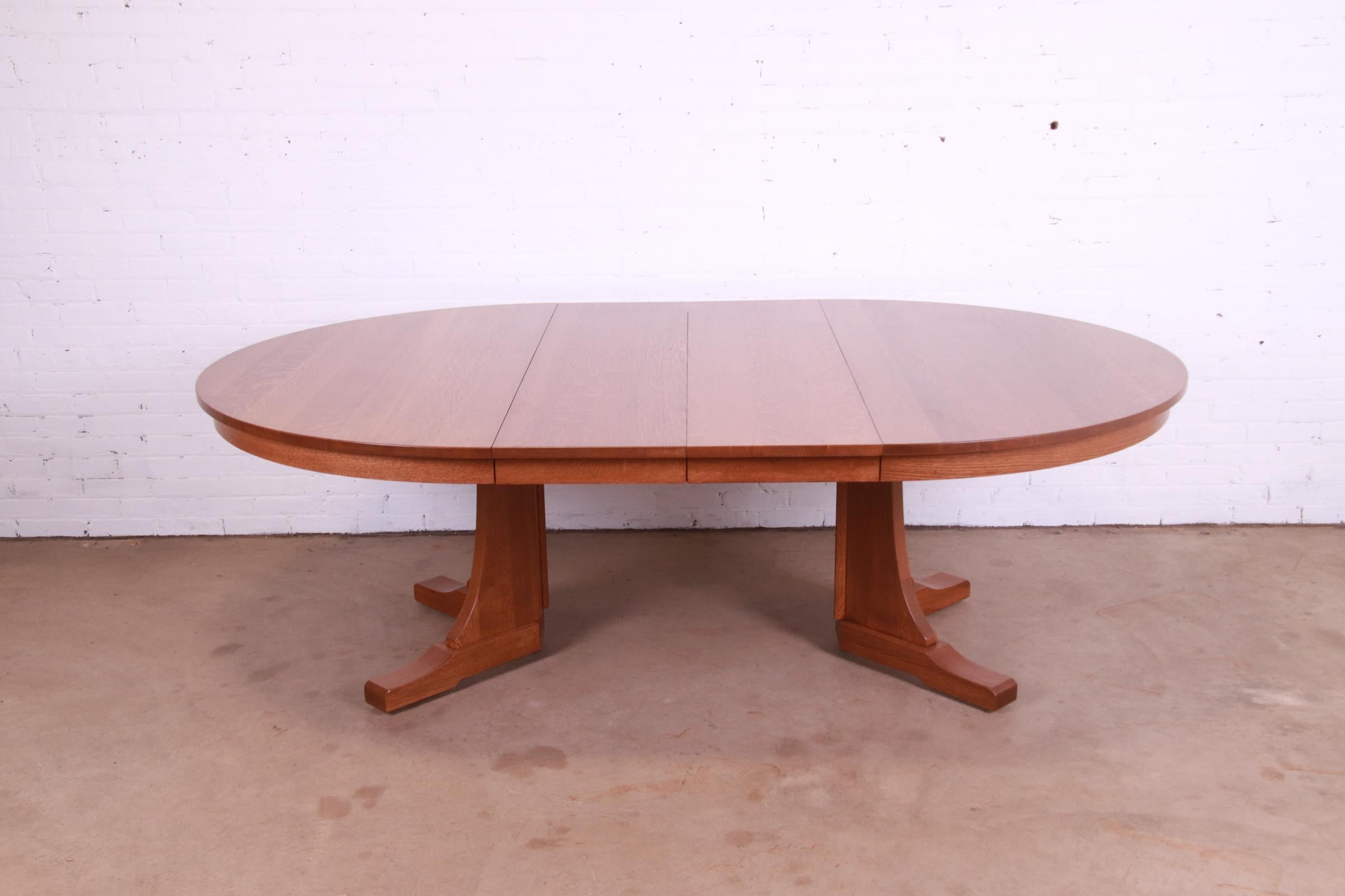 Stickley Mission Oak Arts & Crafts Extension Pedestal Dining Table, Refinished 6