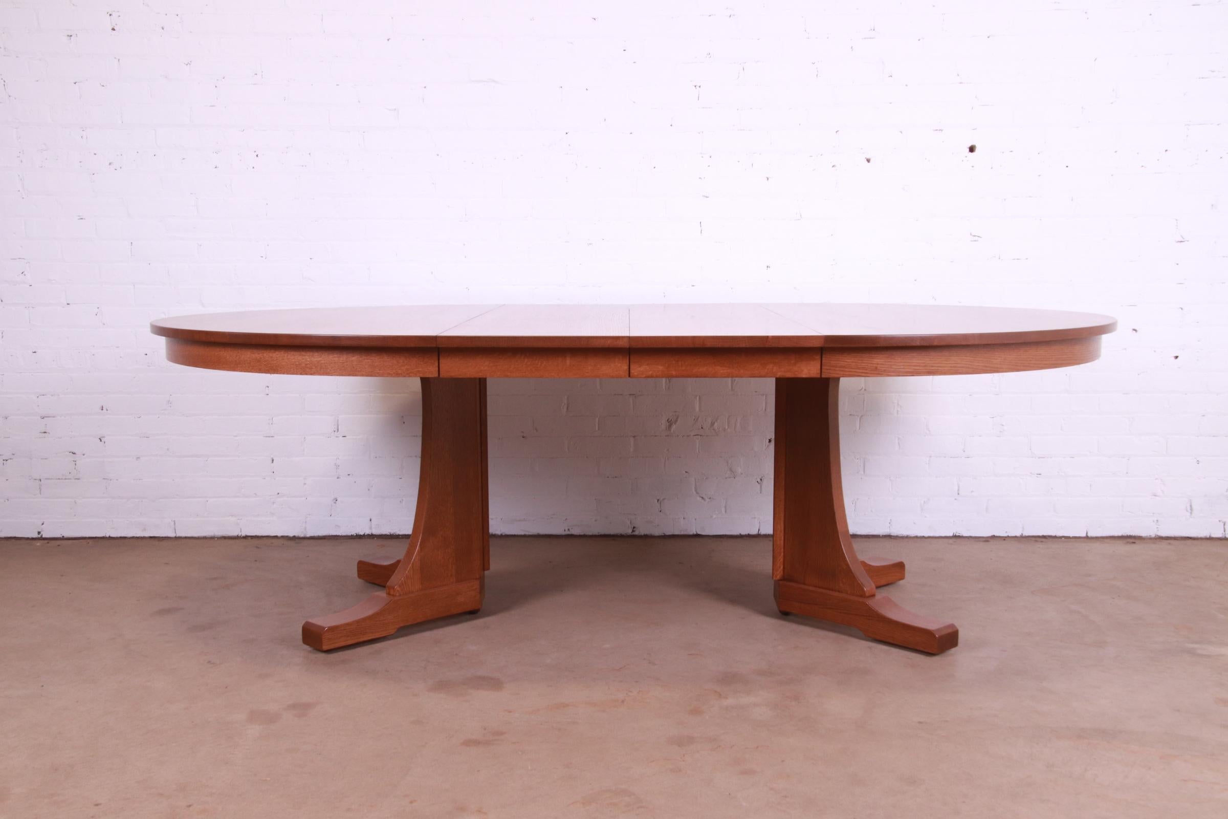 Stickley Mission Oak Arts & Crafts Extension Pedestal Dining Table, Refinished 7
