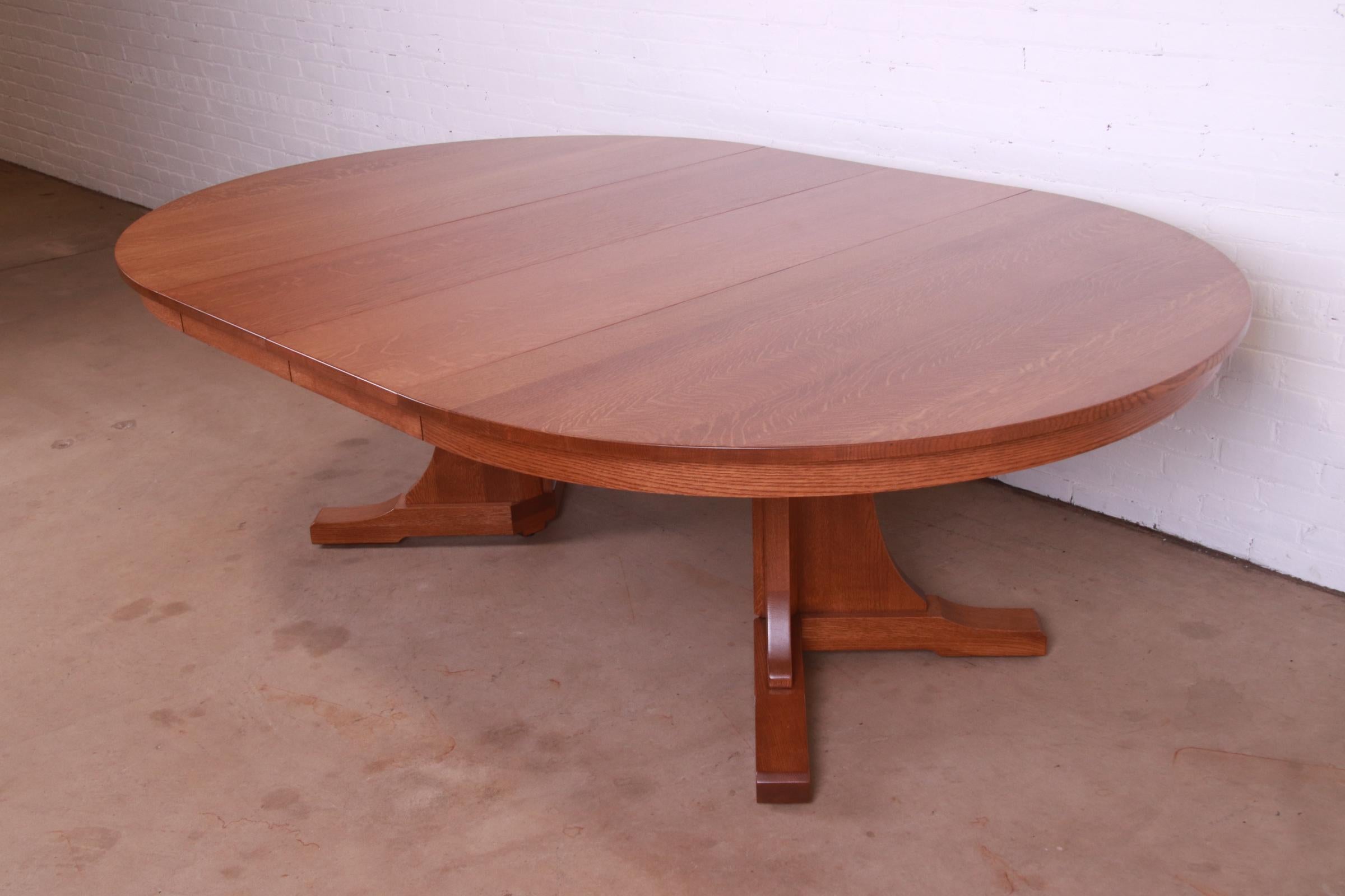Stickley Mission Oak Arts & Crafts Extension Pedestal Dining Table, Refinished 8