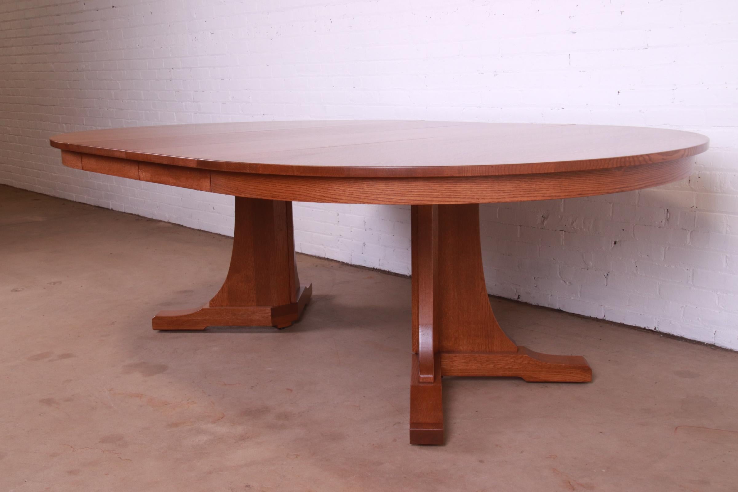 Stickley Mission Oak Arts & Crafts Extension Pedestal Dining Table, Refinished 9