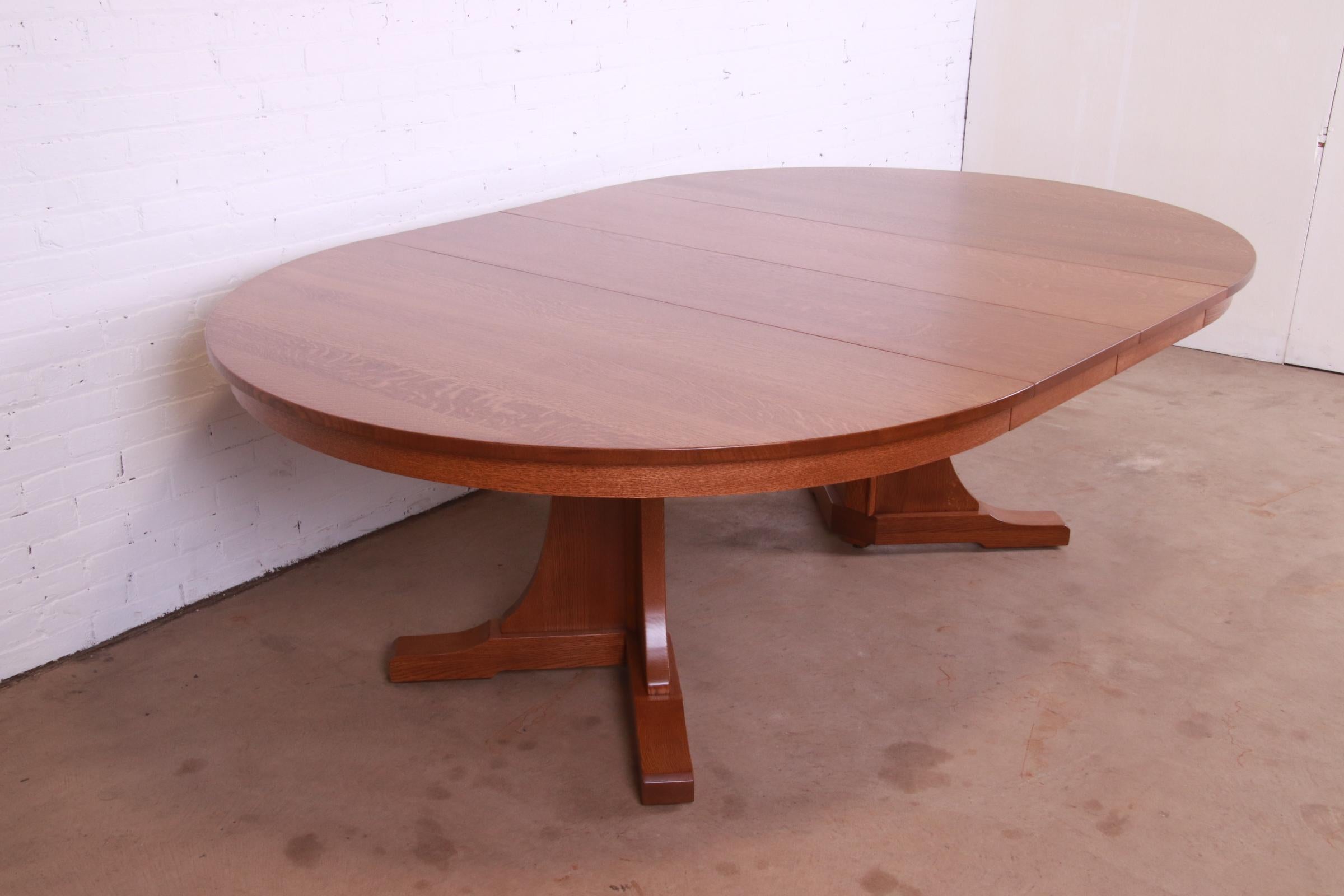 Stickley Mission Oak Arts & Crafts Extension Pedestal Dining Table, Refinished 10