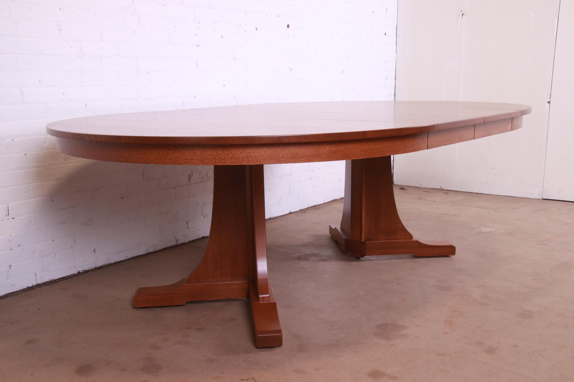 Stickley Mission Oak Arts & Crafts Extension Pedestal Dining Table, Refinished 11