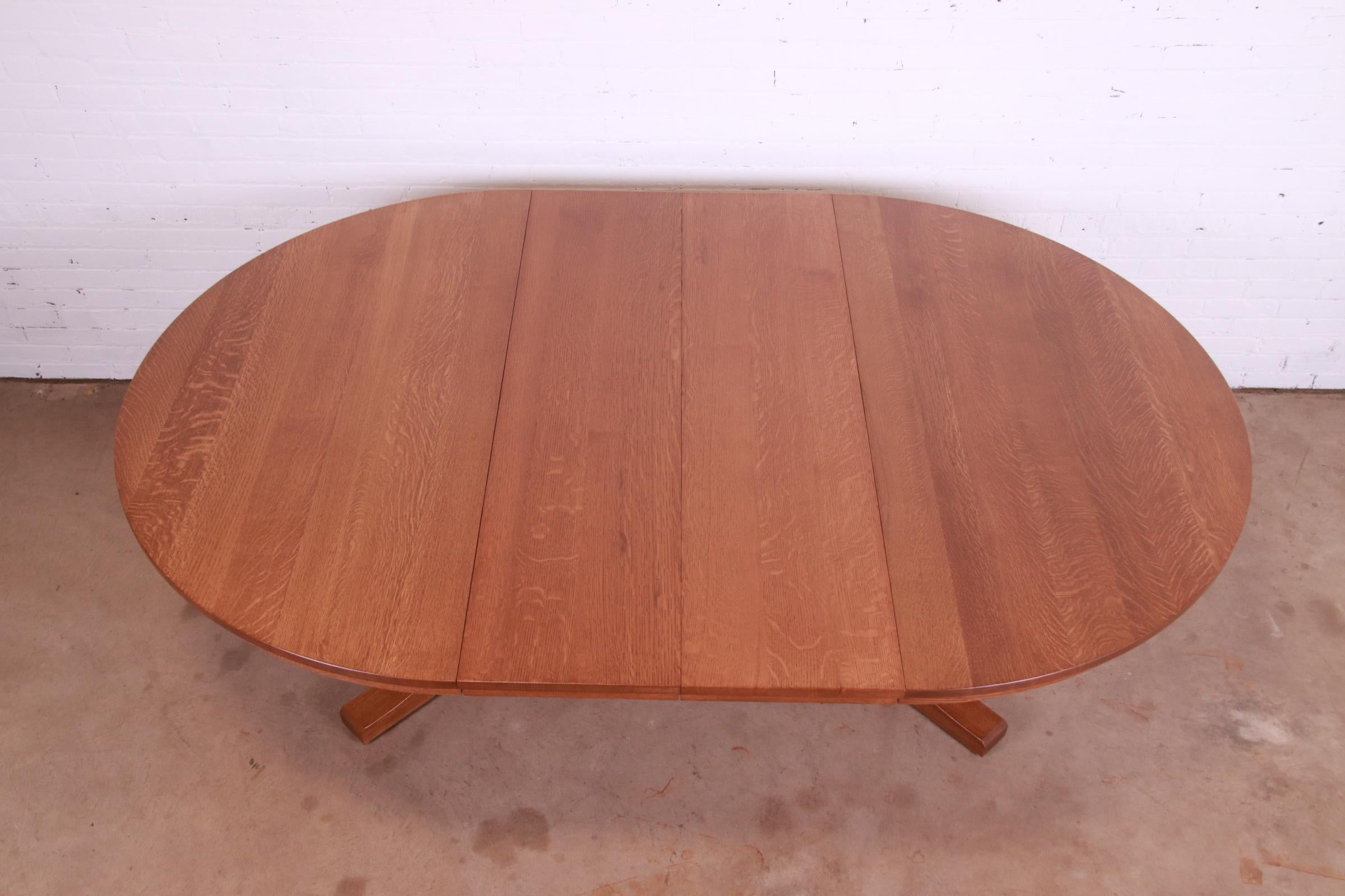 Stickley Mission Oak Arts & Crafts Extension Pedestal Dining Table, Refinished 12