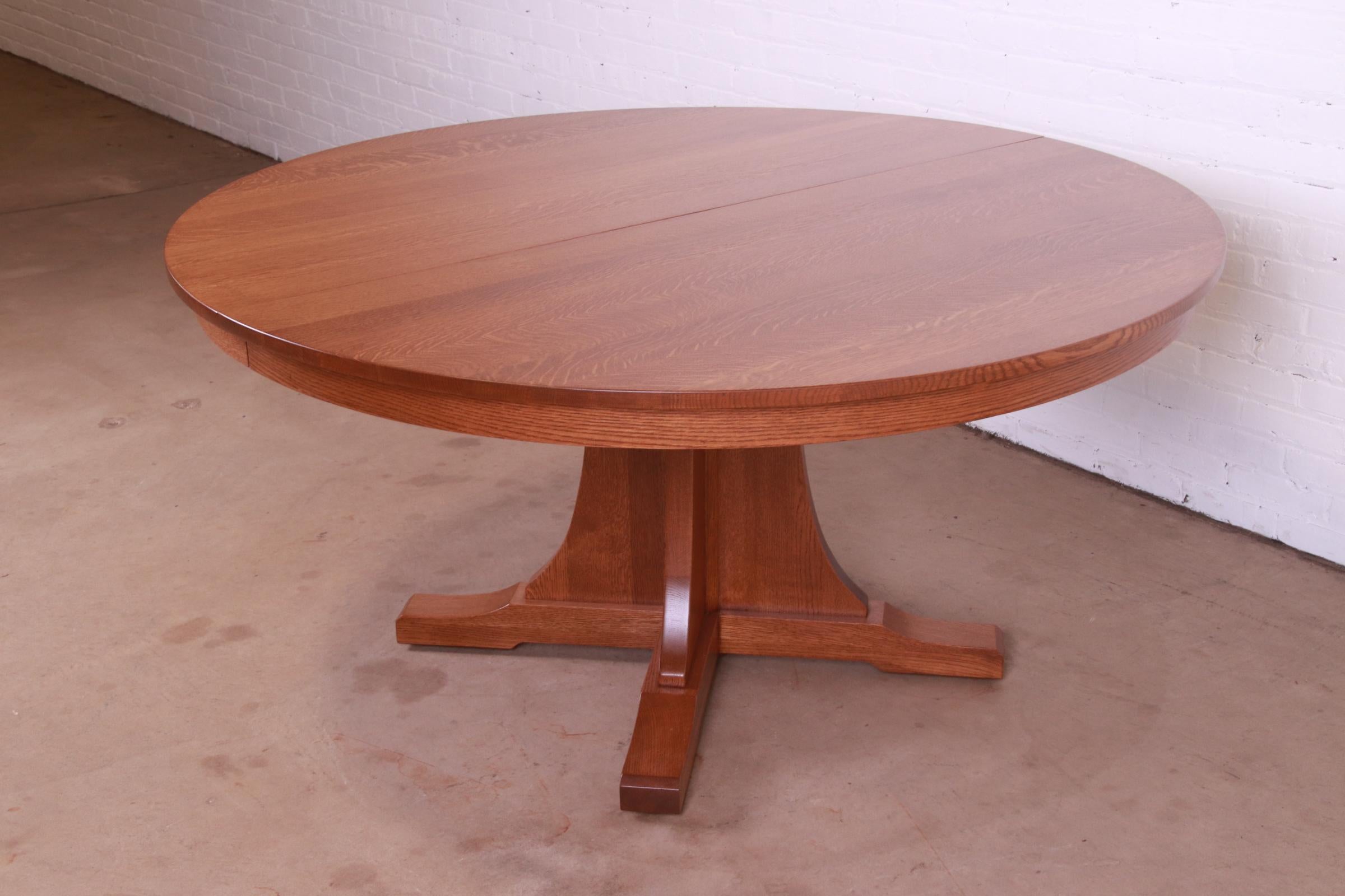 American Stickley Mission Oak Arts & Crafts Extension Pedestal Dining Table, Refinished