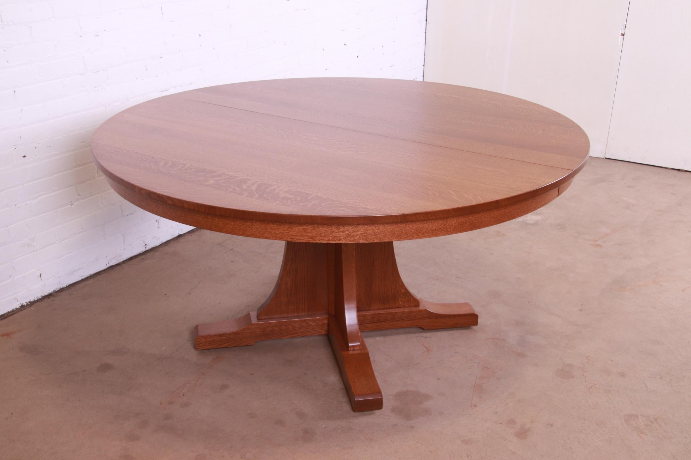 Contemporary Stickley Mission Oak Arts & Crafts Extension Pedestal Dining Table, Refinished
