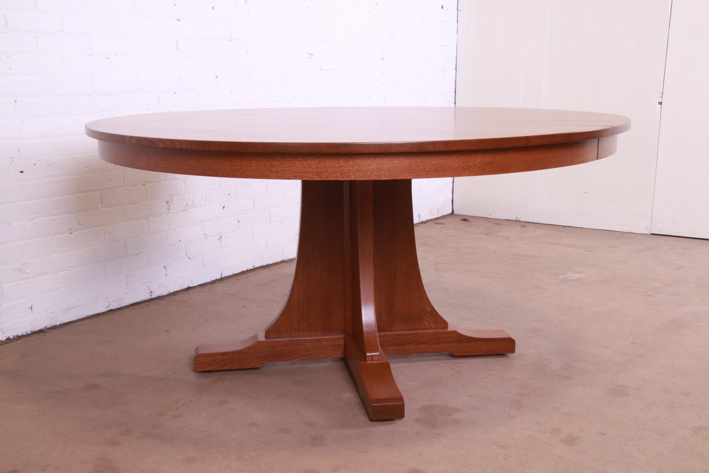 Stickley Mission Oak Arts & Crafts Extension Pedestal Dining Table, Refinished 1