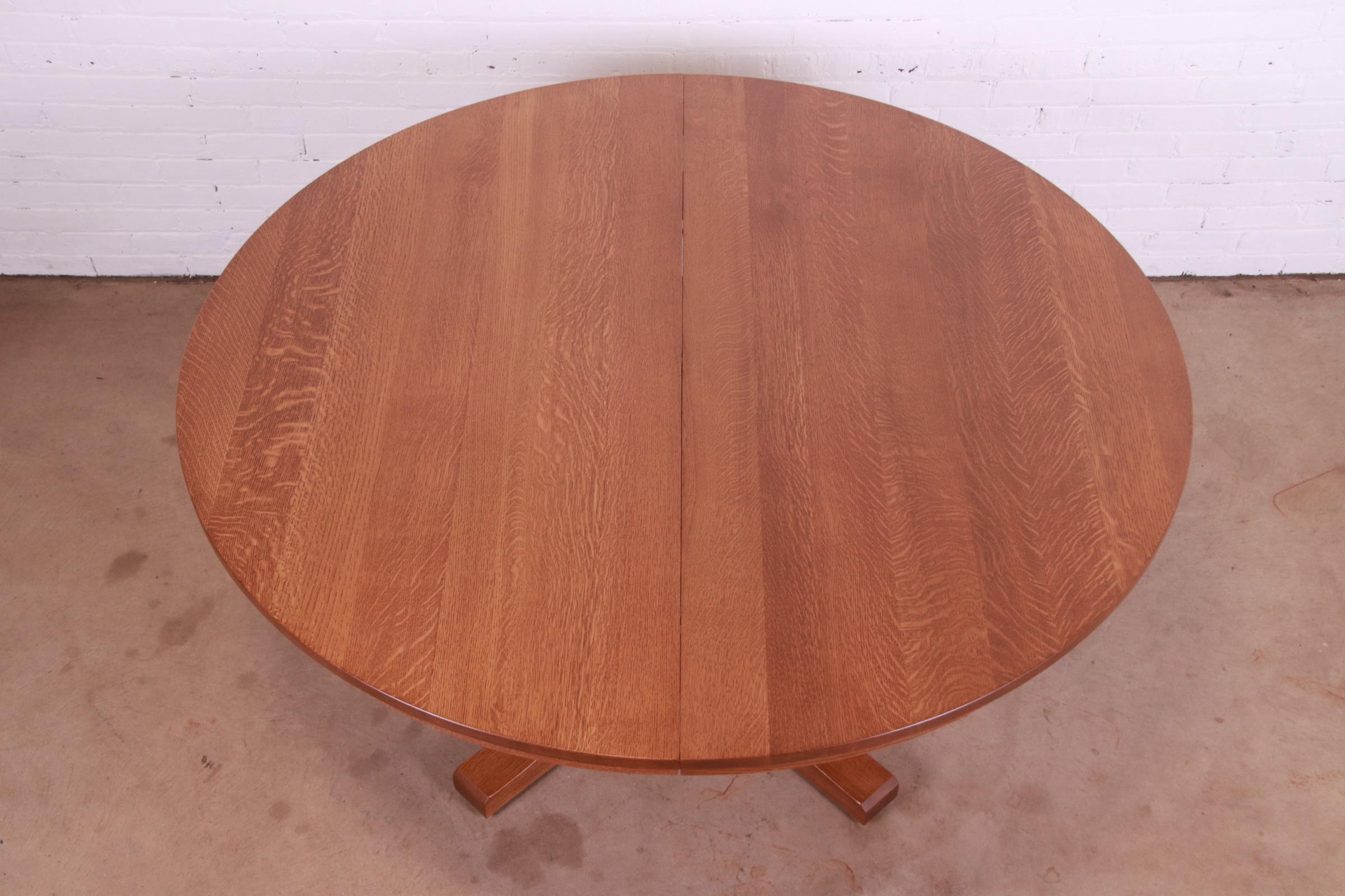 Stickley Mission Oak Arts & Crafts Extension Pedestal Dining Table, Refinished 2