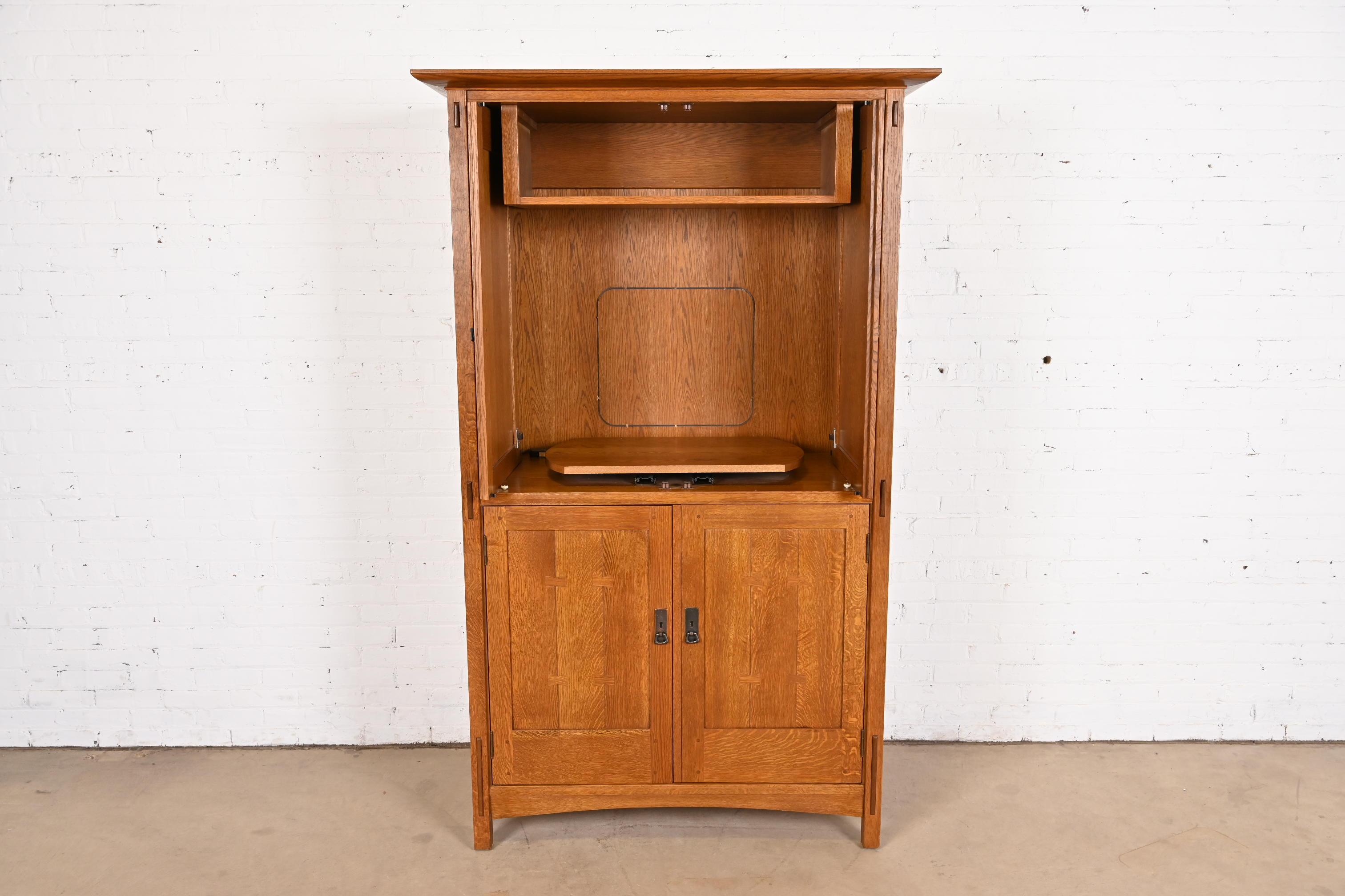 20th Century Stickley Mission Oak Arts & Crafts Media Armoire Cabinet For Sale