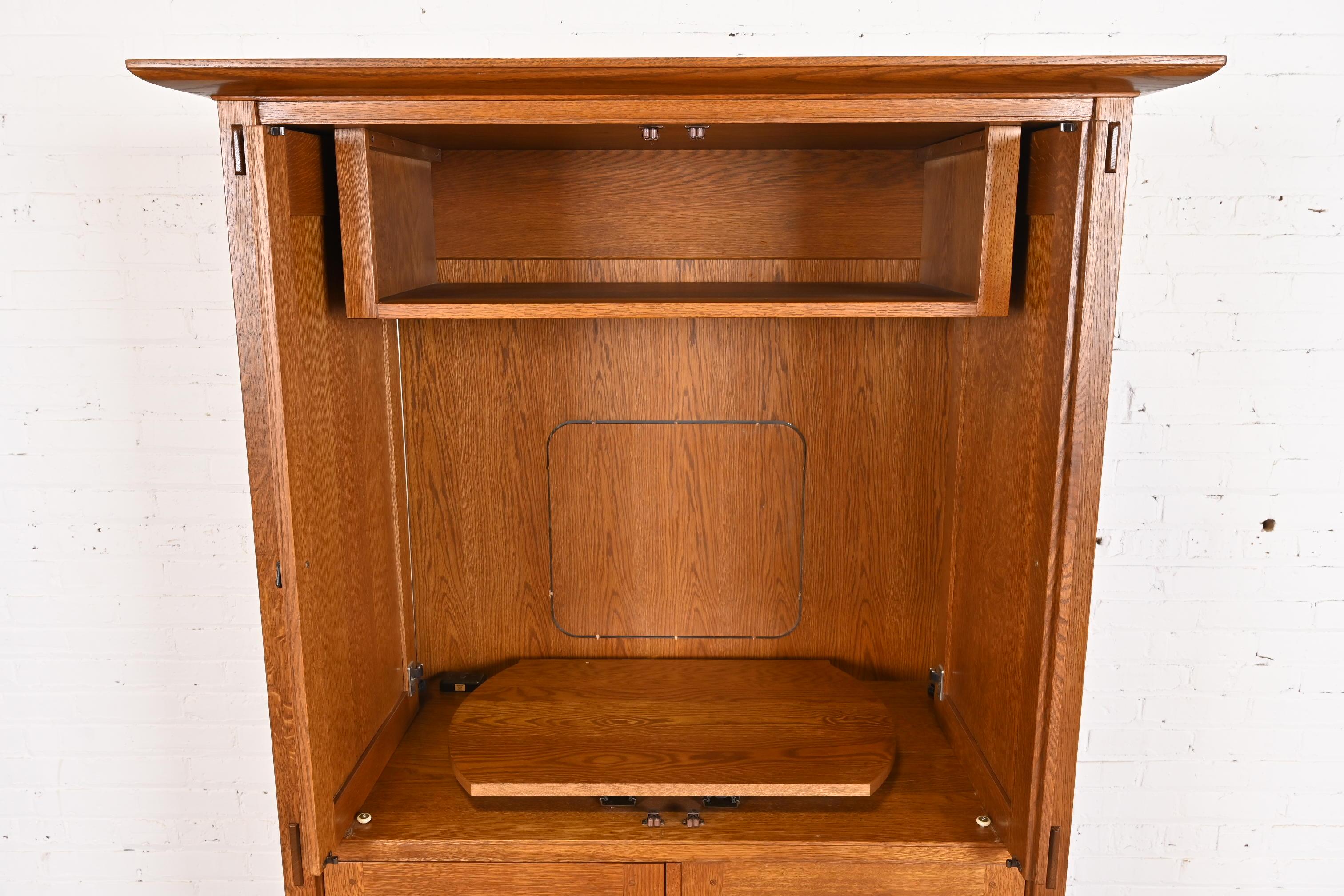 Copper Stickley Mission Oak Arts & Crafts Media Armoire Cabinet For Sale