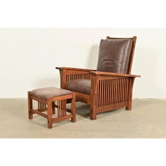 Stickley Mission Oak Arts & Crafts Reclining Morris Lounge Chair With Ottoman