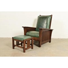Stickley Mission Oak Arts & Crafts Reclining Morris Lounge Chair With Ottoman