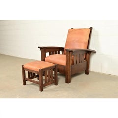 Stickley Mission Oak Arts & Crafts Reclining Morris Lounge Chair With Ottoman