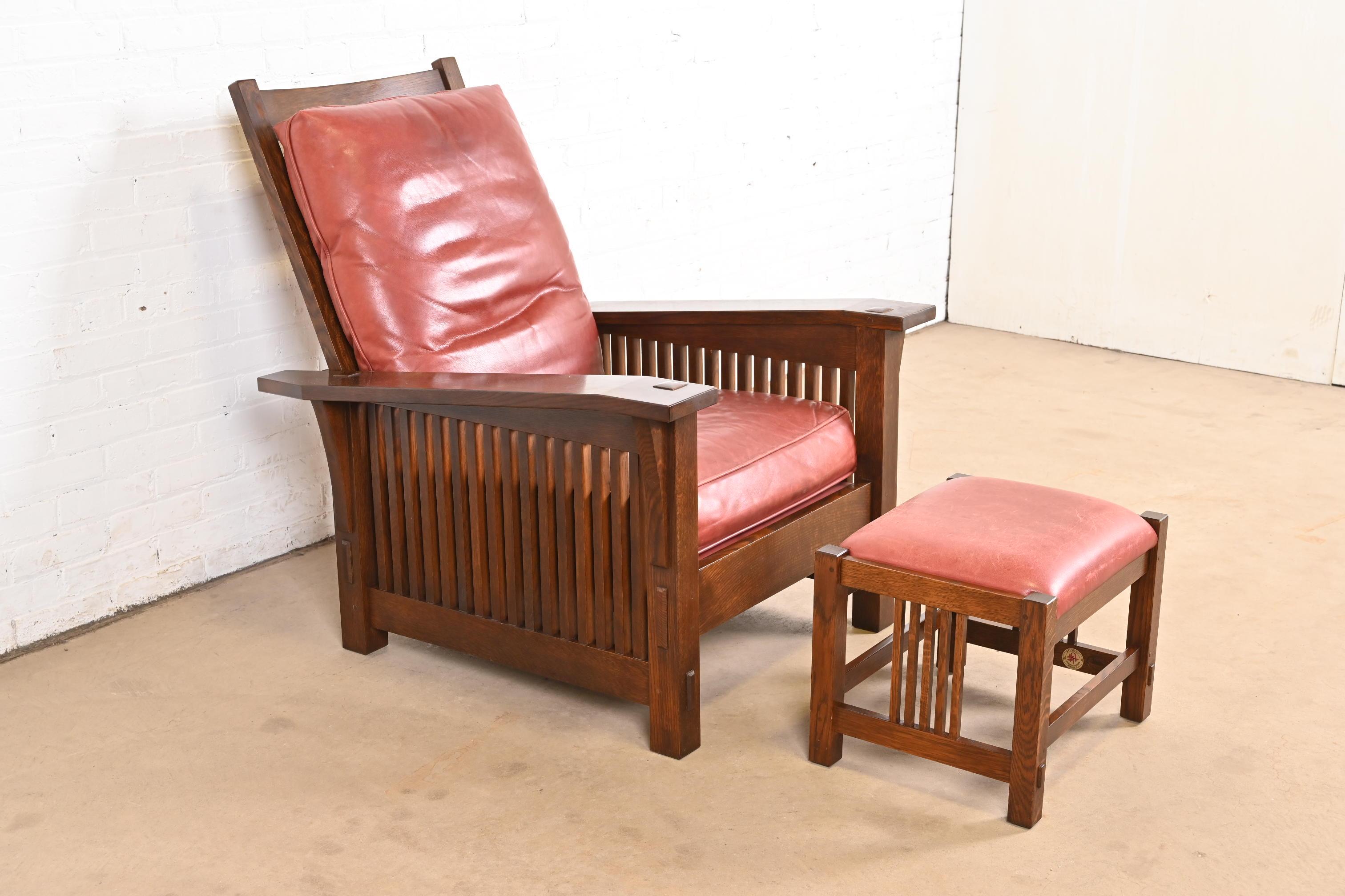 American Stickley Mission Oak Arts & Crafts Reclining Morris Lounge Chair With Ottoman For Sale