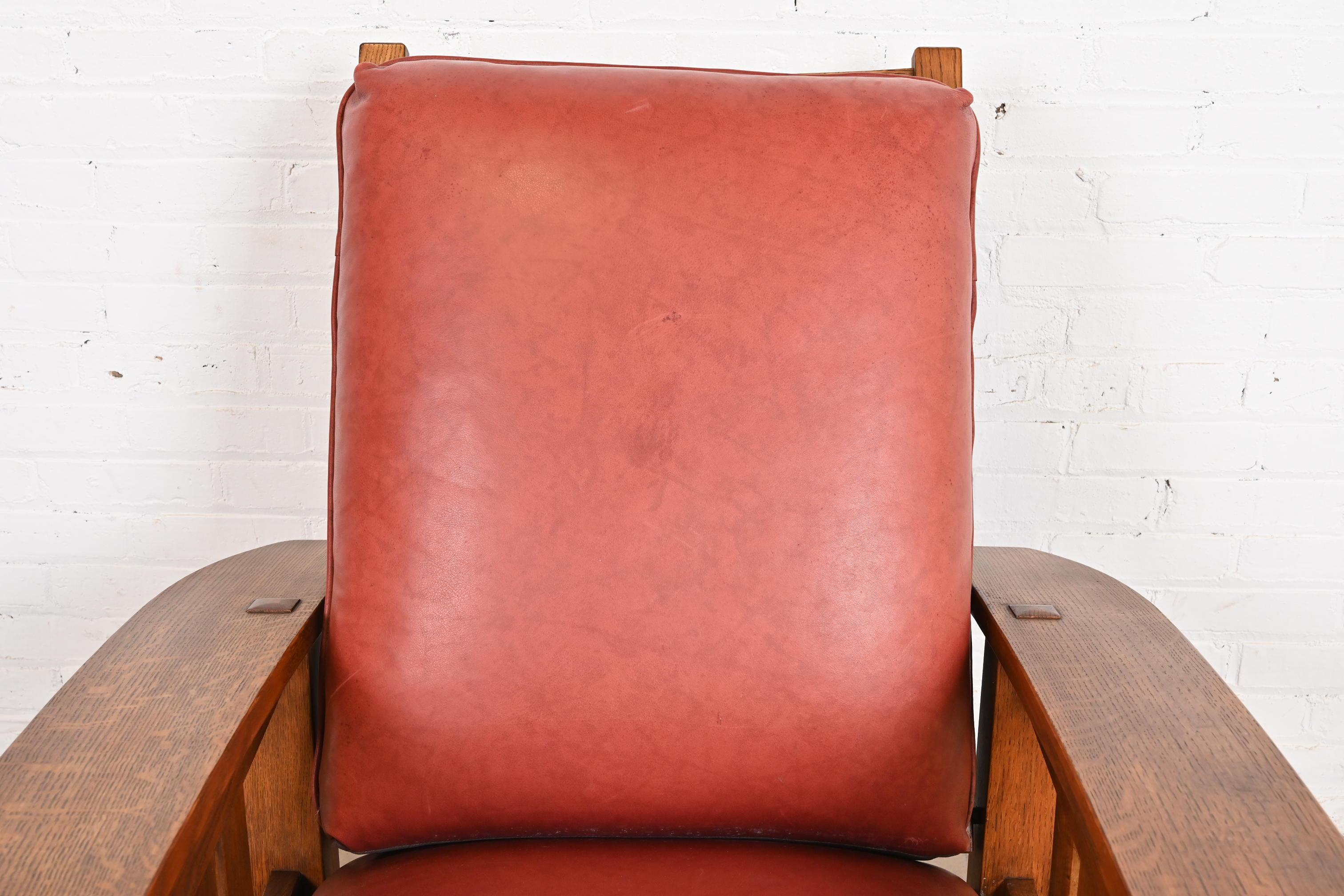 Stickley Mission Oak Arts & Crafts Poltrona reclinabile Morris con ottomano In condizioni buone a South Bend, IN
