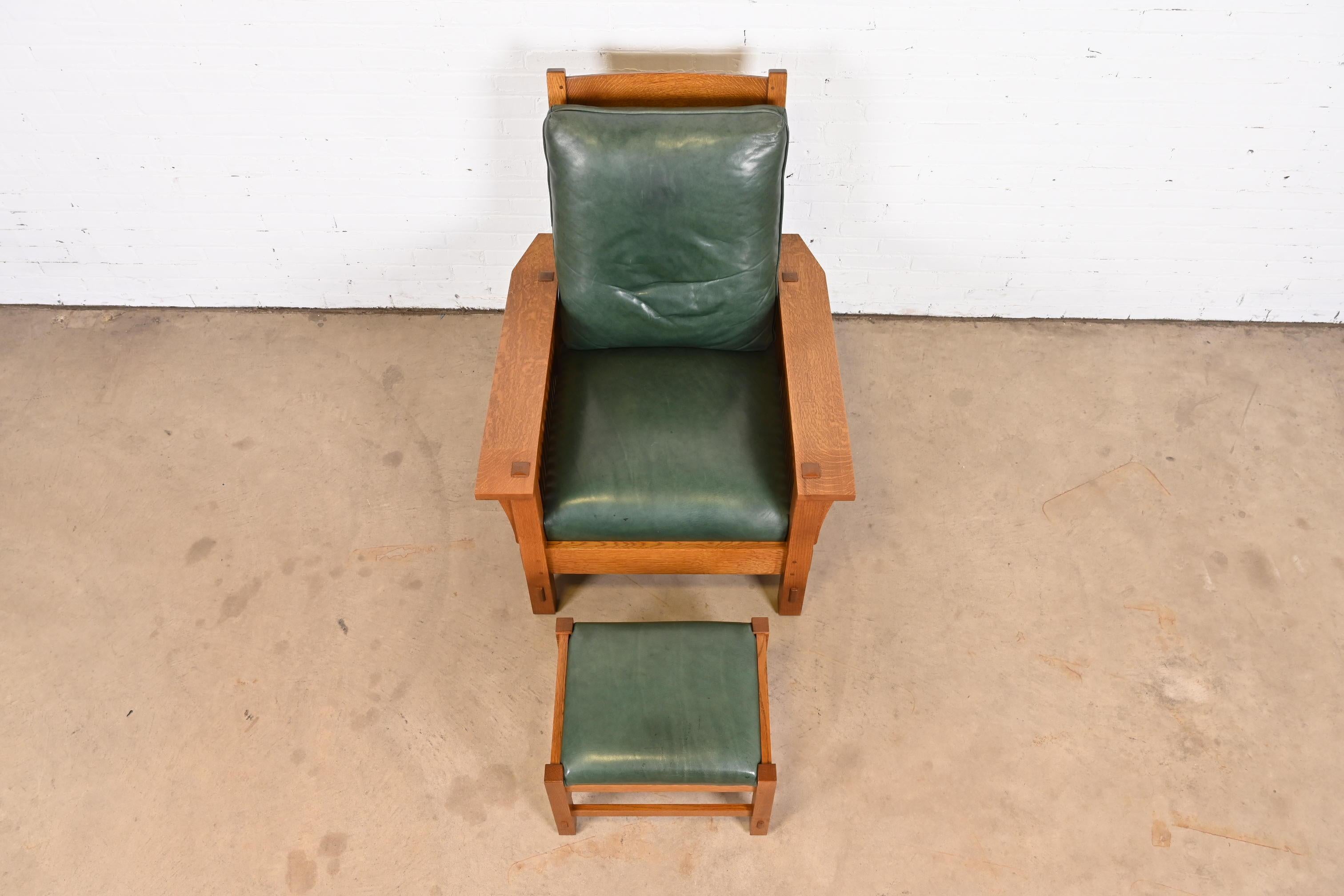 20th Century Stickley Mission Oak Arts & Crafts Reclining Morris Lounge Chair With Ottoman