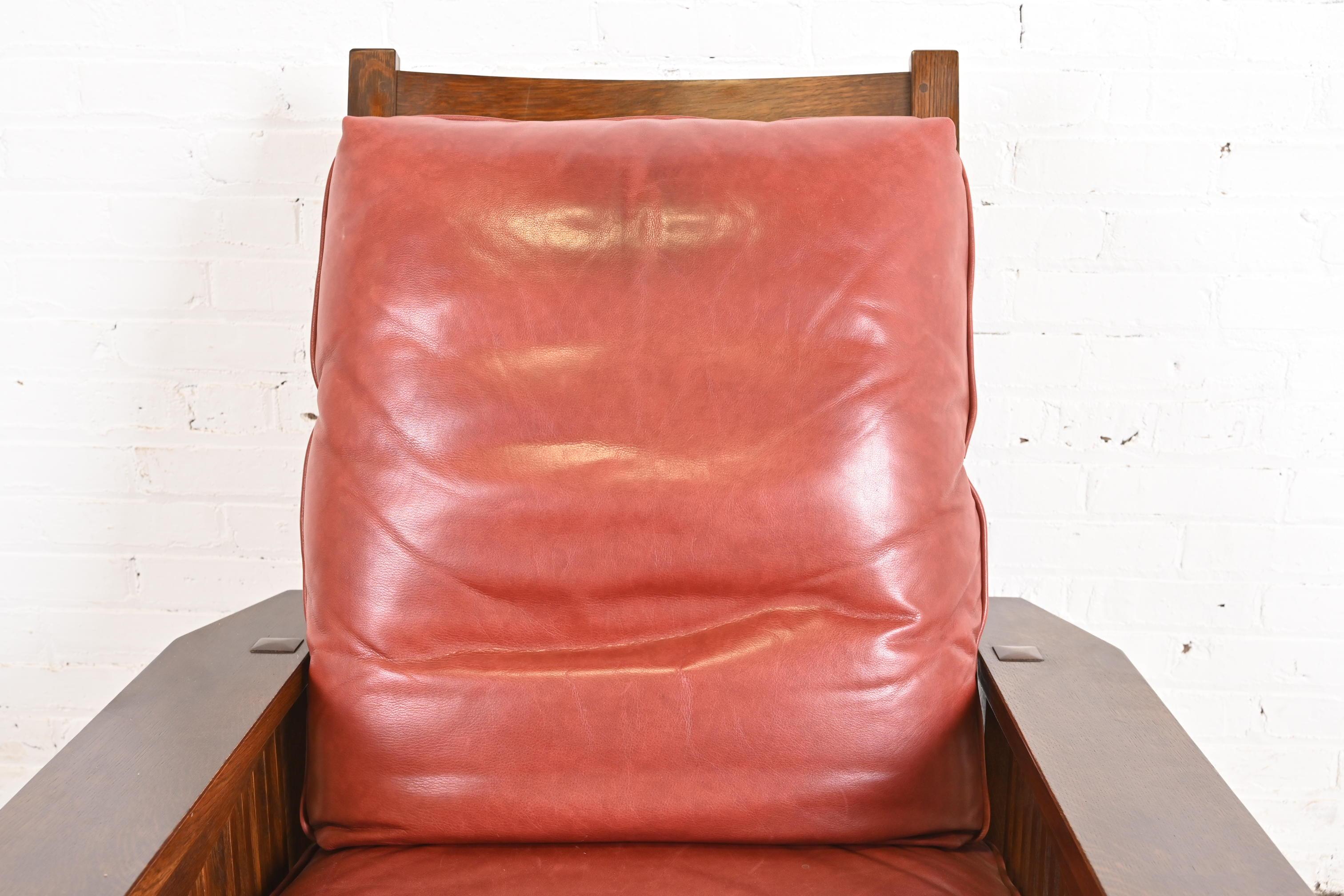 20th Century Stickley Mission Oak Arts & Crafts Reclining Morris Lounge Chair With Ottoman For Sale