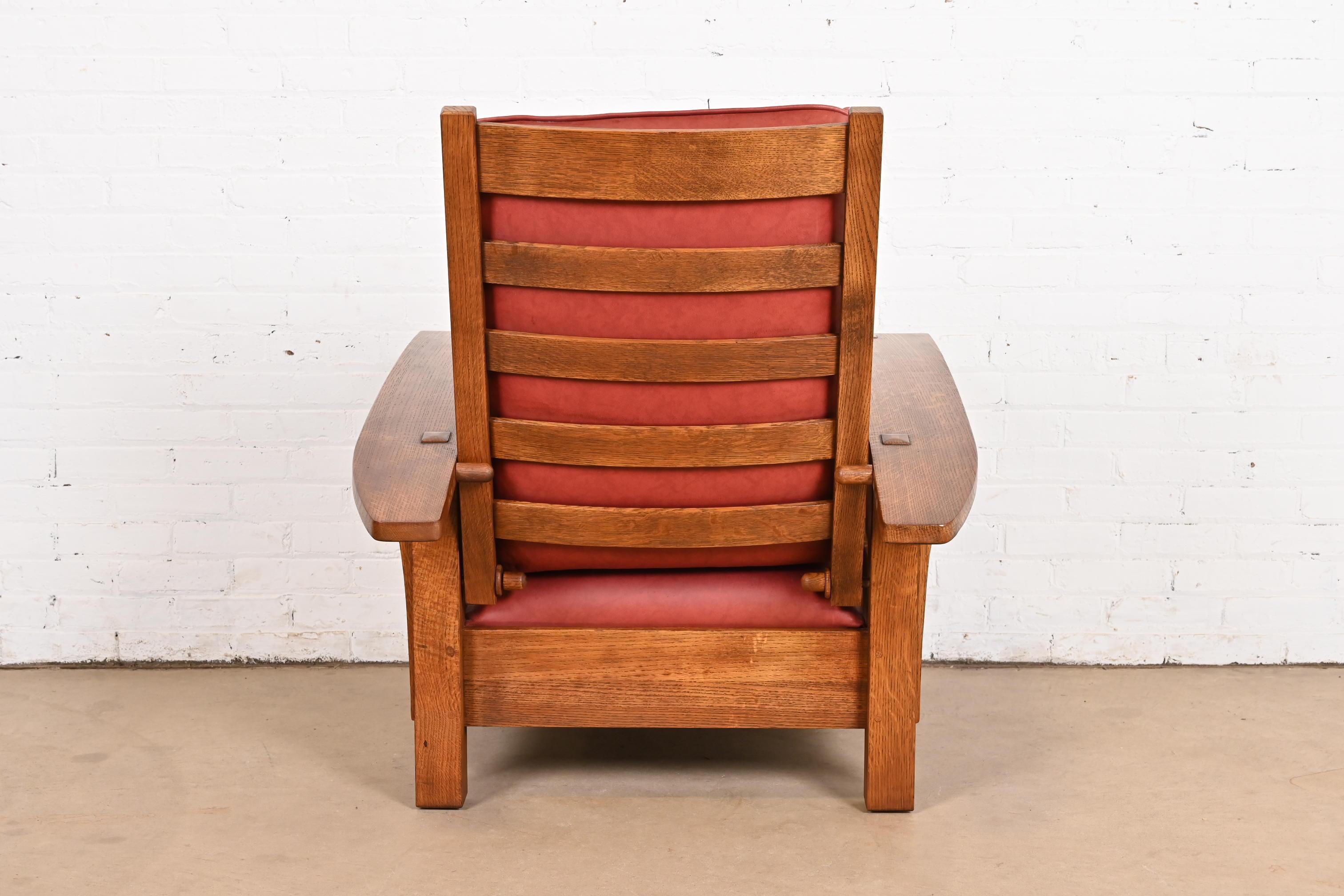 Stickley Mission Oak Arts & Crafts Poltrona reclinabile Morris con ottomano 2