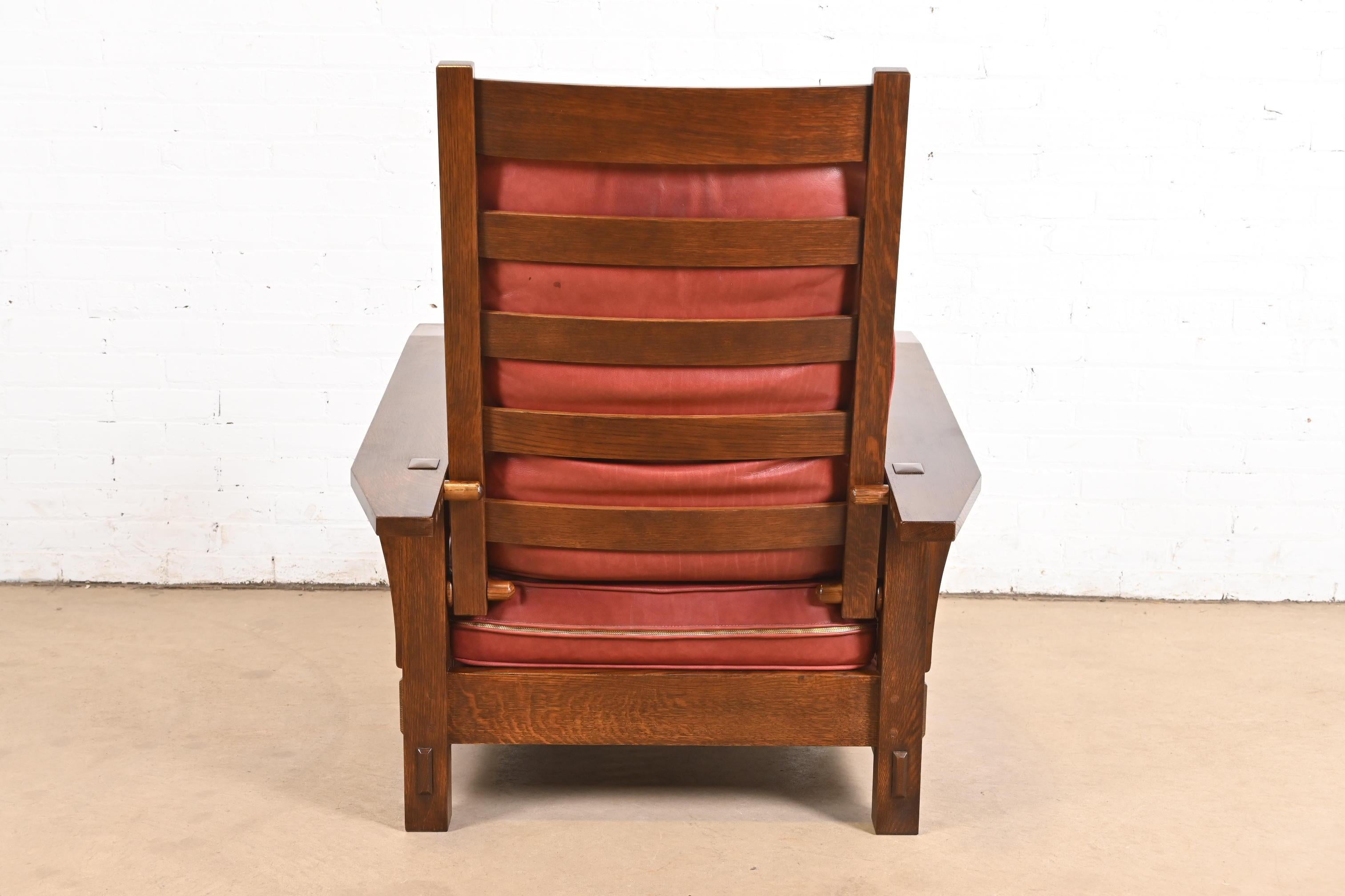 Stickley Mission Oak Arts & Crafts Reclining Morris Lounge Chair With Ottoman For Sale 2