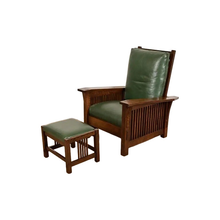 Stickley Mission Oak Arts & Crafts Reclining Morris Lounge Chair With Ottoman