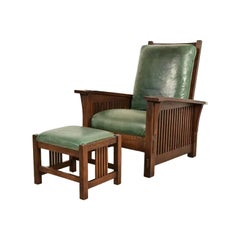 Stickley Mission Oak Arts & Crafts Reclining Morris Lounge Chair With Ottoman