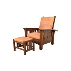 Stickley Mission Oak Arts & Crafts Reclining Morris Lounge Chair With Ottoman