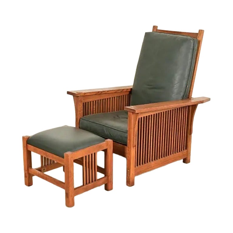 Stickley Mission Oak Arts & Crafts Reclining Morris Lounge Chair With Ottoman