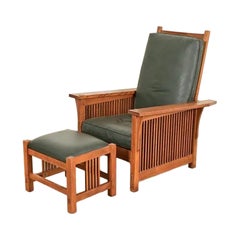 Stickley Mission Oak Arts & Crafts Reclining Morris Lounge Chair With Ottoman