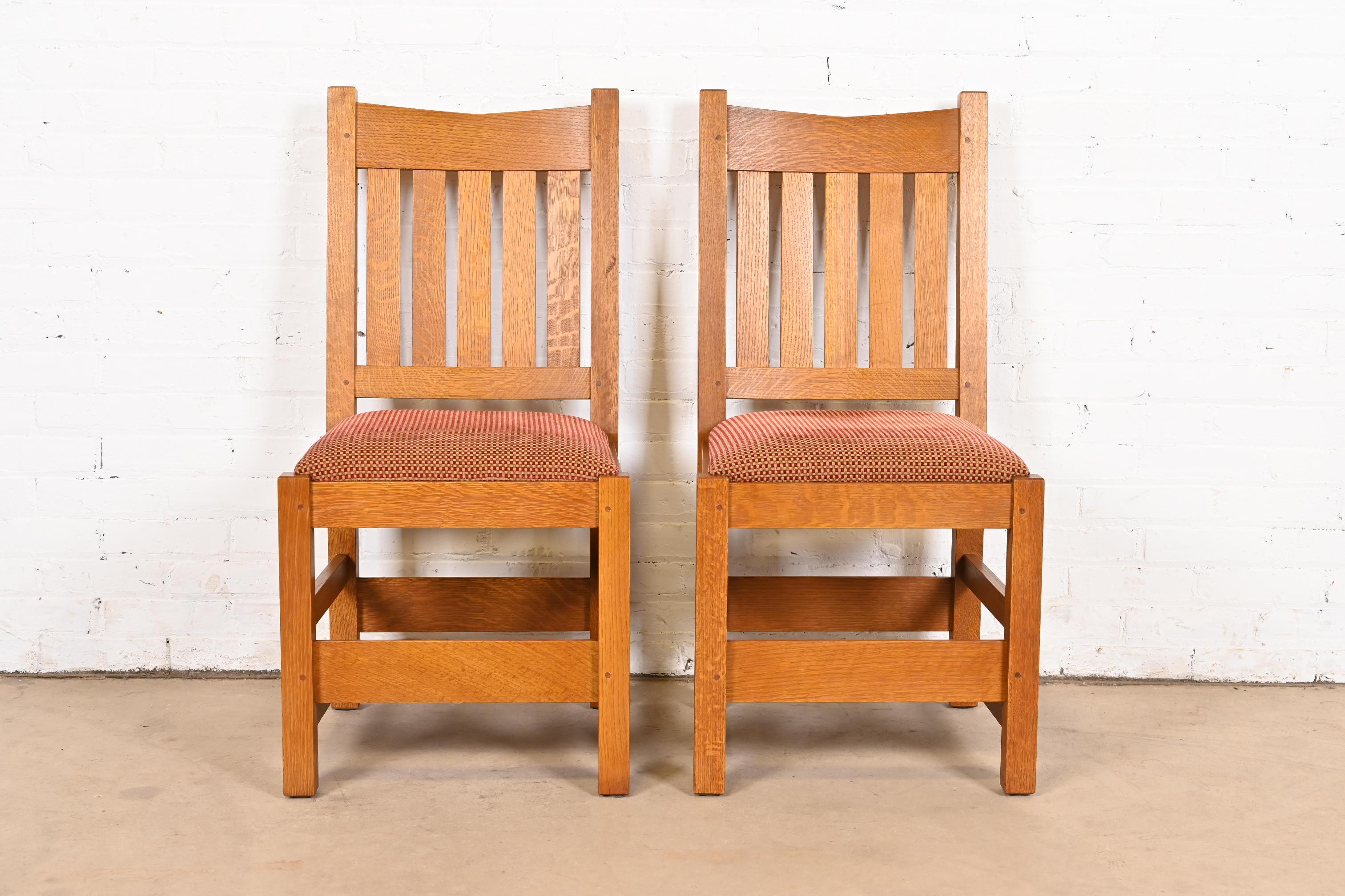 American Stickley Mission Oak Arts & Crafts Side Chairs or Dining Chairs, Pair For Sale