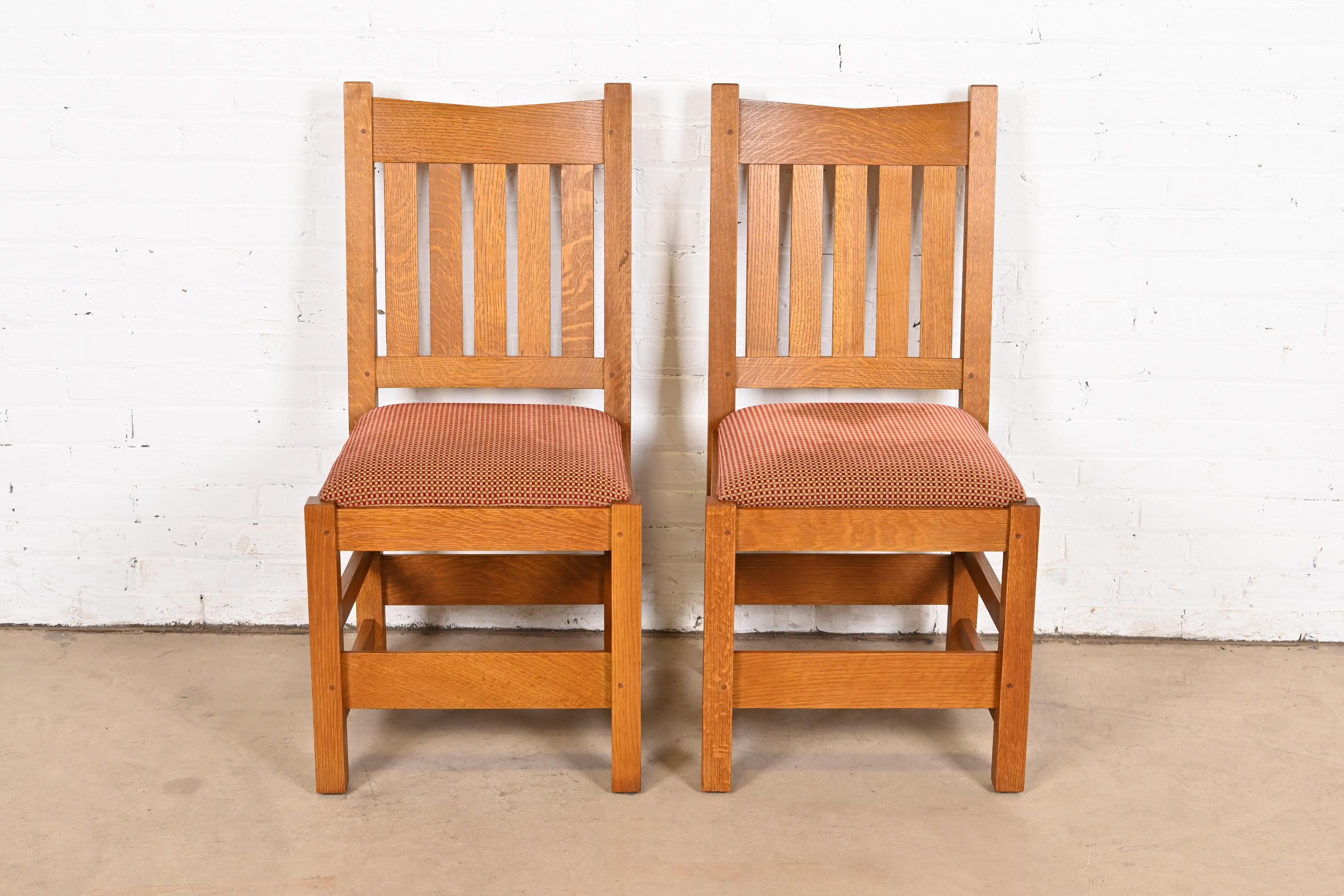 Stickley Mission Oak Arts & Crafts Side Chairs or Dining Chairs, Pair In Good Condition For Sale In South Bend, IN